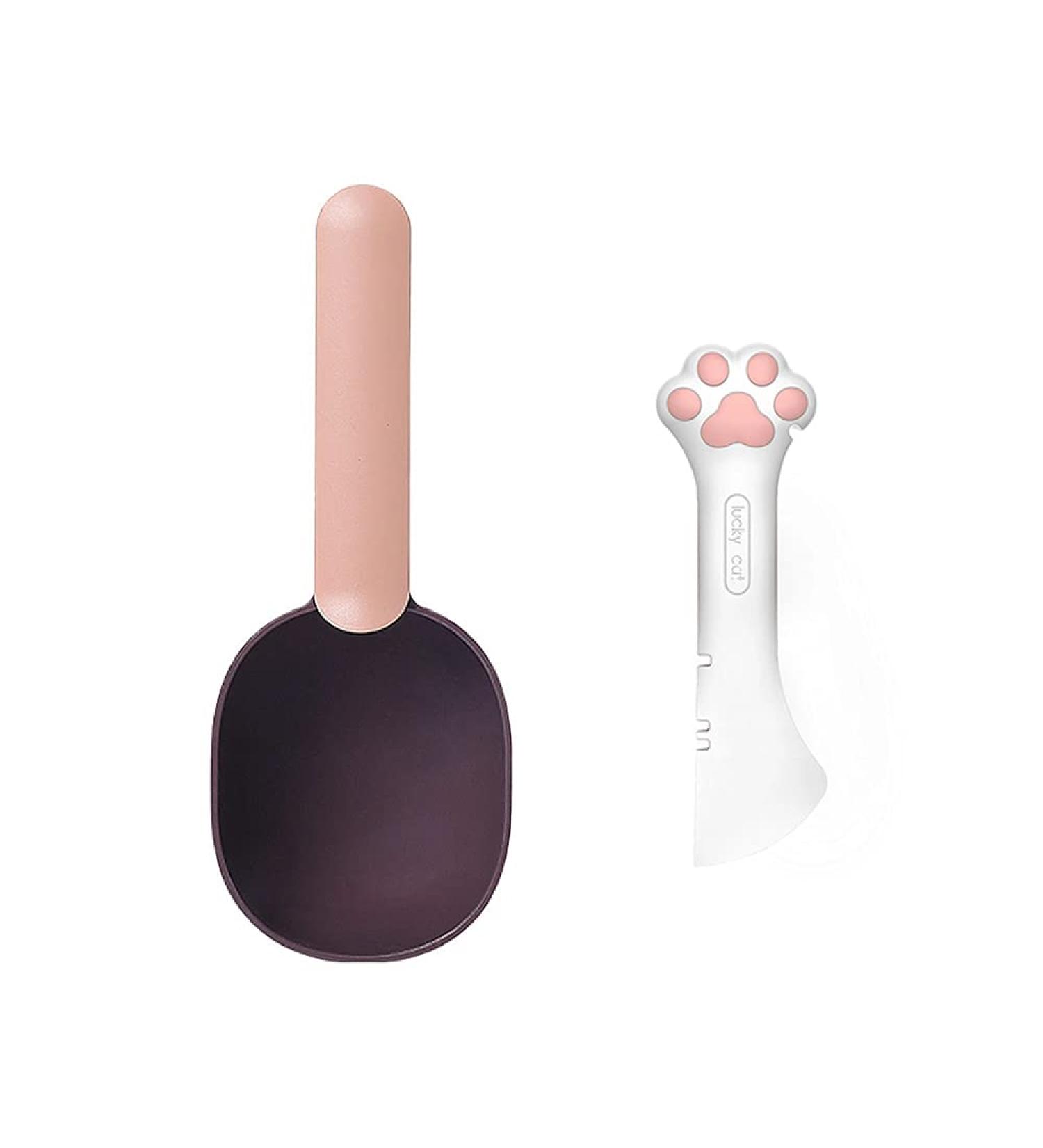 Lanyihome 2 in 1 Small Silicone Pet Food Spoon and Plastic Scoop for Dogs, Cats, Birds - White/Pink - Buy Online on GoSupps.com