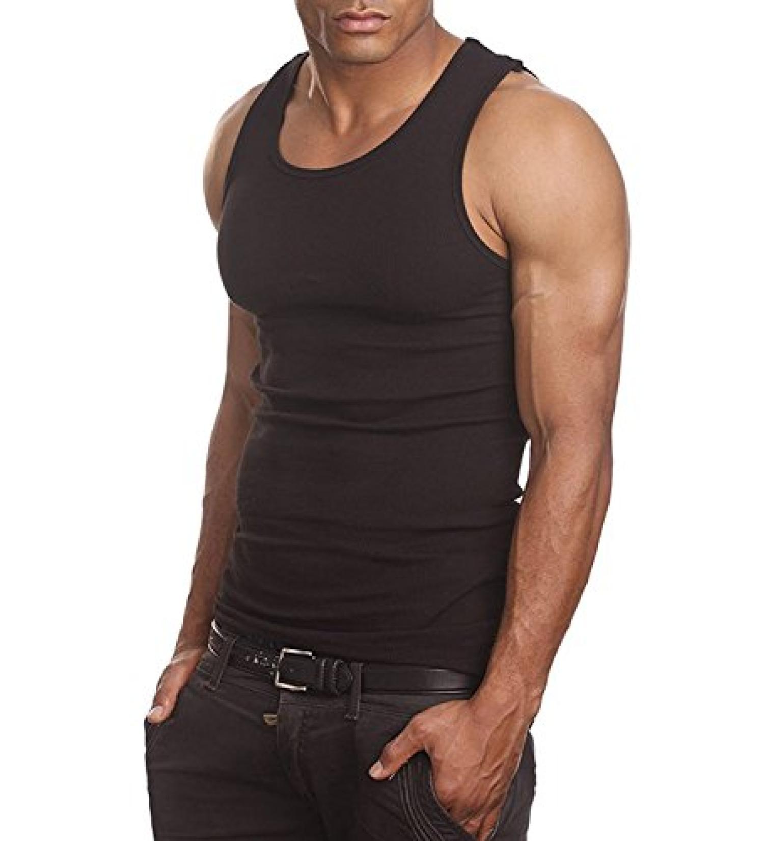 Mens Camo Muscle Tank Top Gym Work Out Super Thick 3 Pack Medium Black