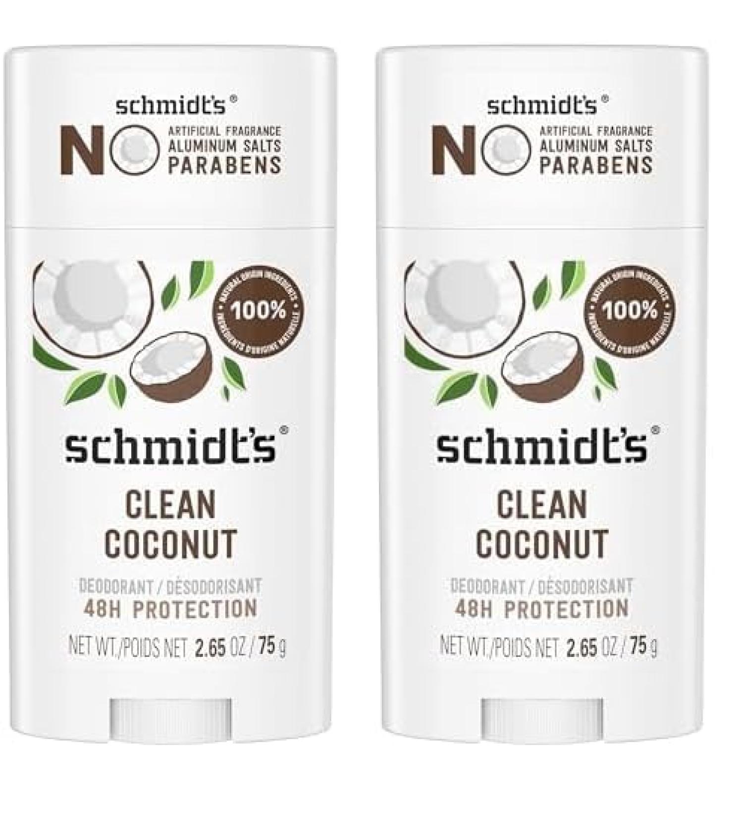 Schmidt's Aluminum-Free Vegan Deodorant Clean Coconut for Women and Men with 24 Hour Odor Protection Natural Ingredients Cruelty-Free 2.65 oz (Pack of 2) 2.65 Ounce (Pack of 2) - Buy Online on GoSupps.com