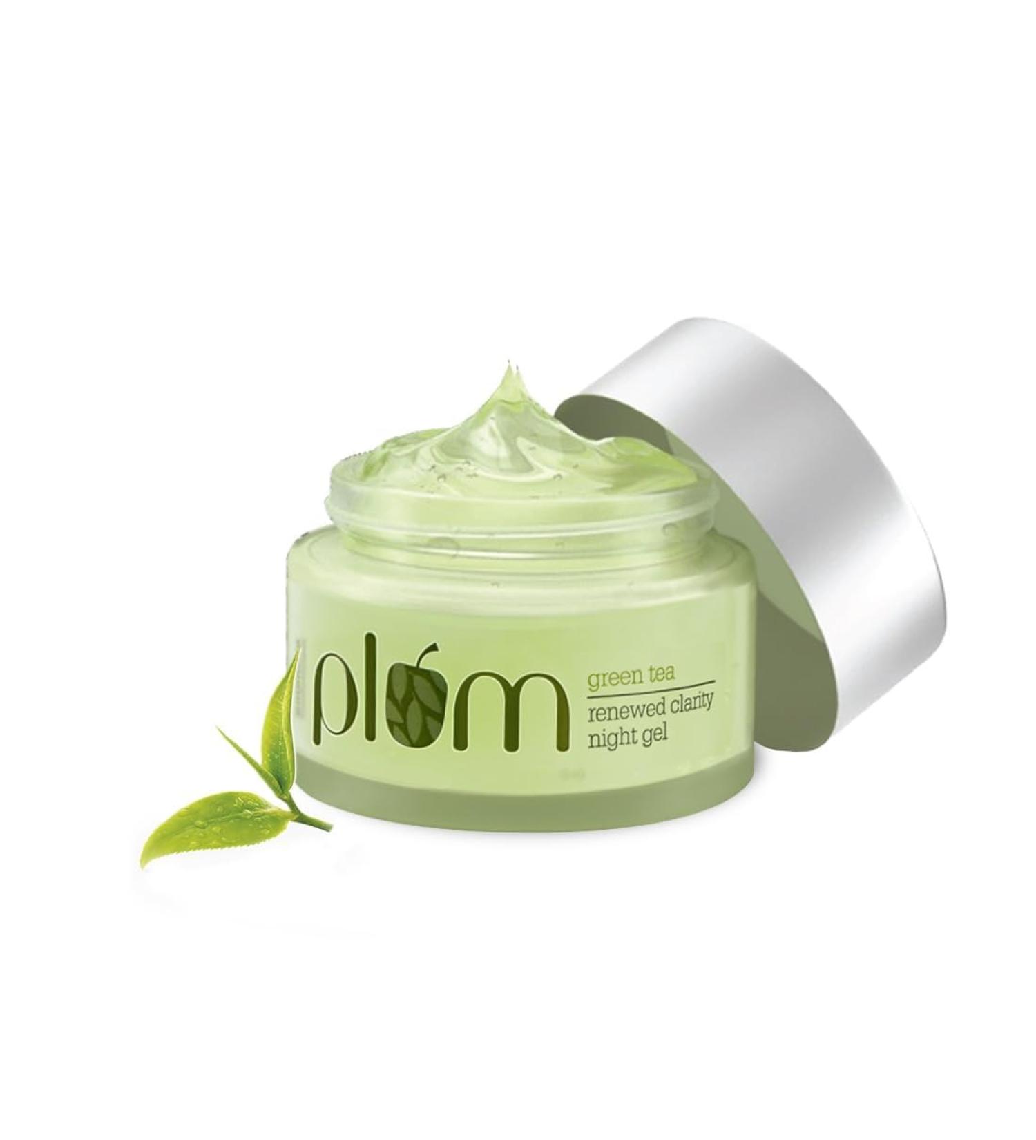 Plum Green Tea Night Gel Moisturizer - Glycolic Acid & Willow Bark for Acne & Anti-Aging | Vegan Oil-Free Non-Greasy | 50g - Buy Online on GoSupps.com