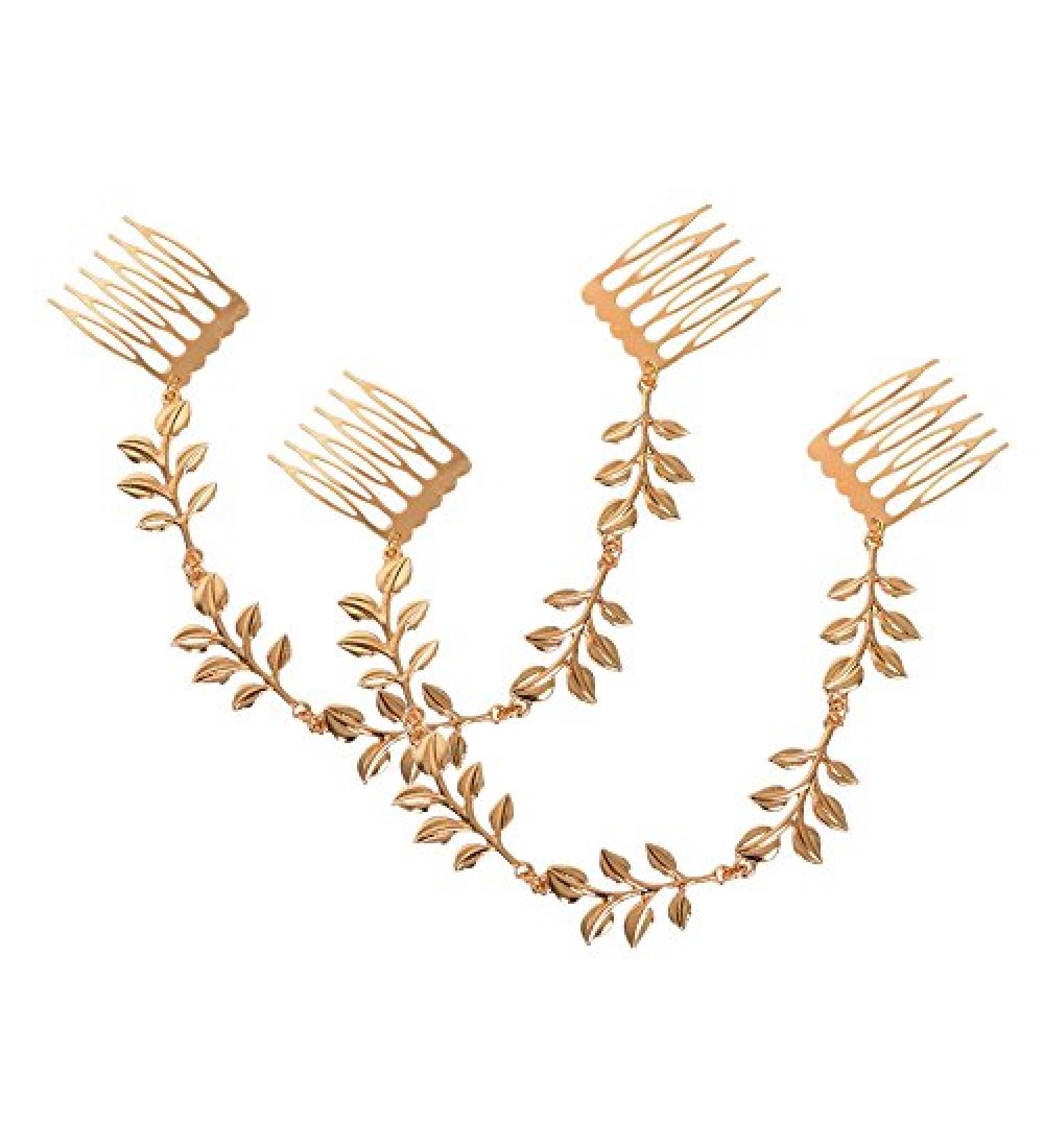 Yueton 2pcs Fashion Ladies Athena Olive Branch Tassel Leaf Hair Clips - Bride Headwear Boho Headbands - Buy Online on GoSupps.com