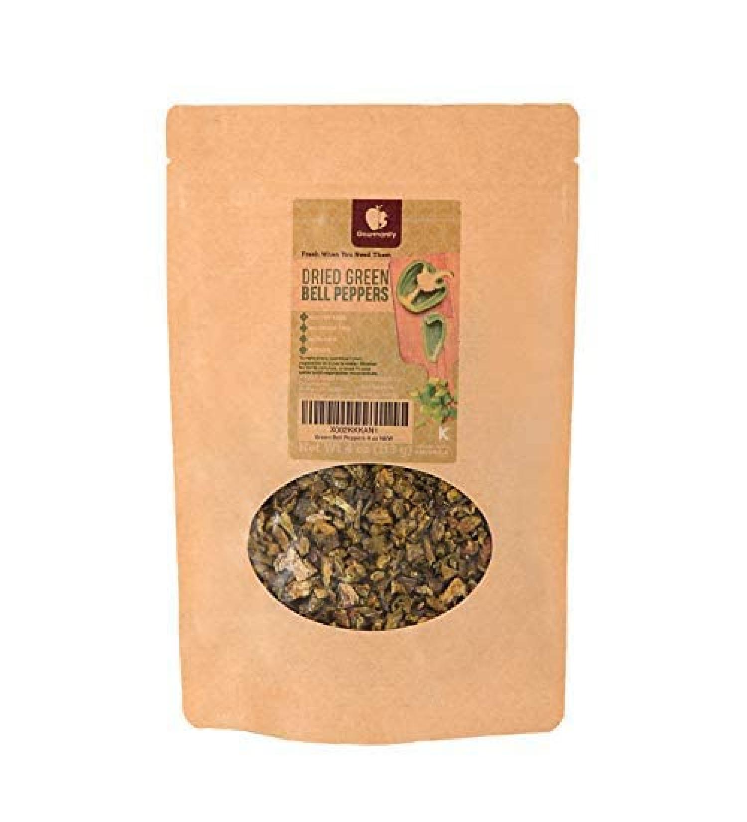 Gourmanity 4 oz Dried Green Bell Peppers - Dehydrated Green Peppers | Premium Quality Dried Bell Peppers for Cooking & Recipes - Buy Online on GoSupps.com