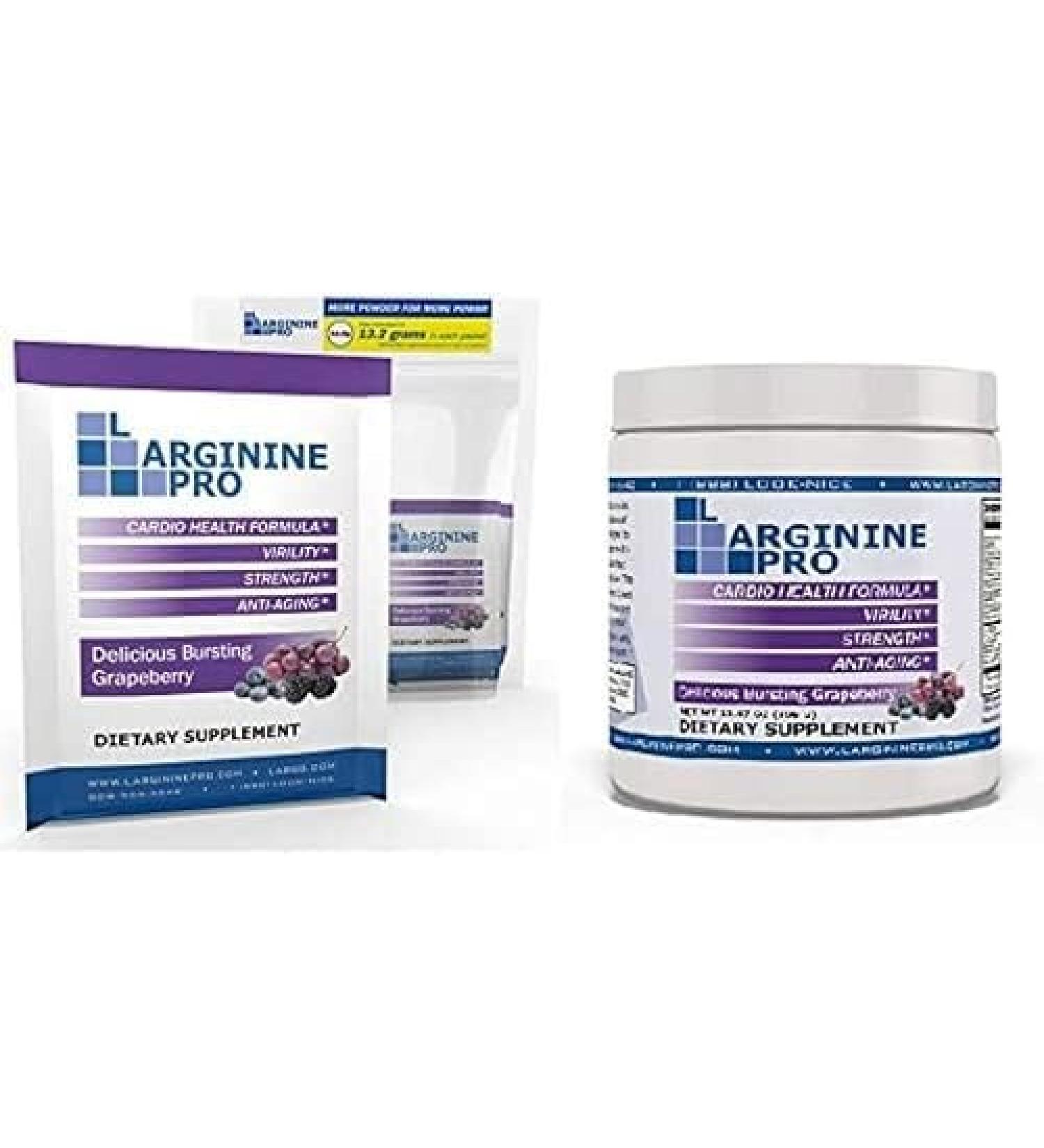 L-ARGININE PRO 2-Pack 1 Grape Jar and 30 Single Serve Packs That are Great Tasting! | Blood Flow | Pre-Workout Drink | with Vitamins C B6 B12 K & More - Buy Online on GoSupps.com