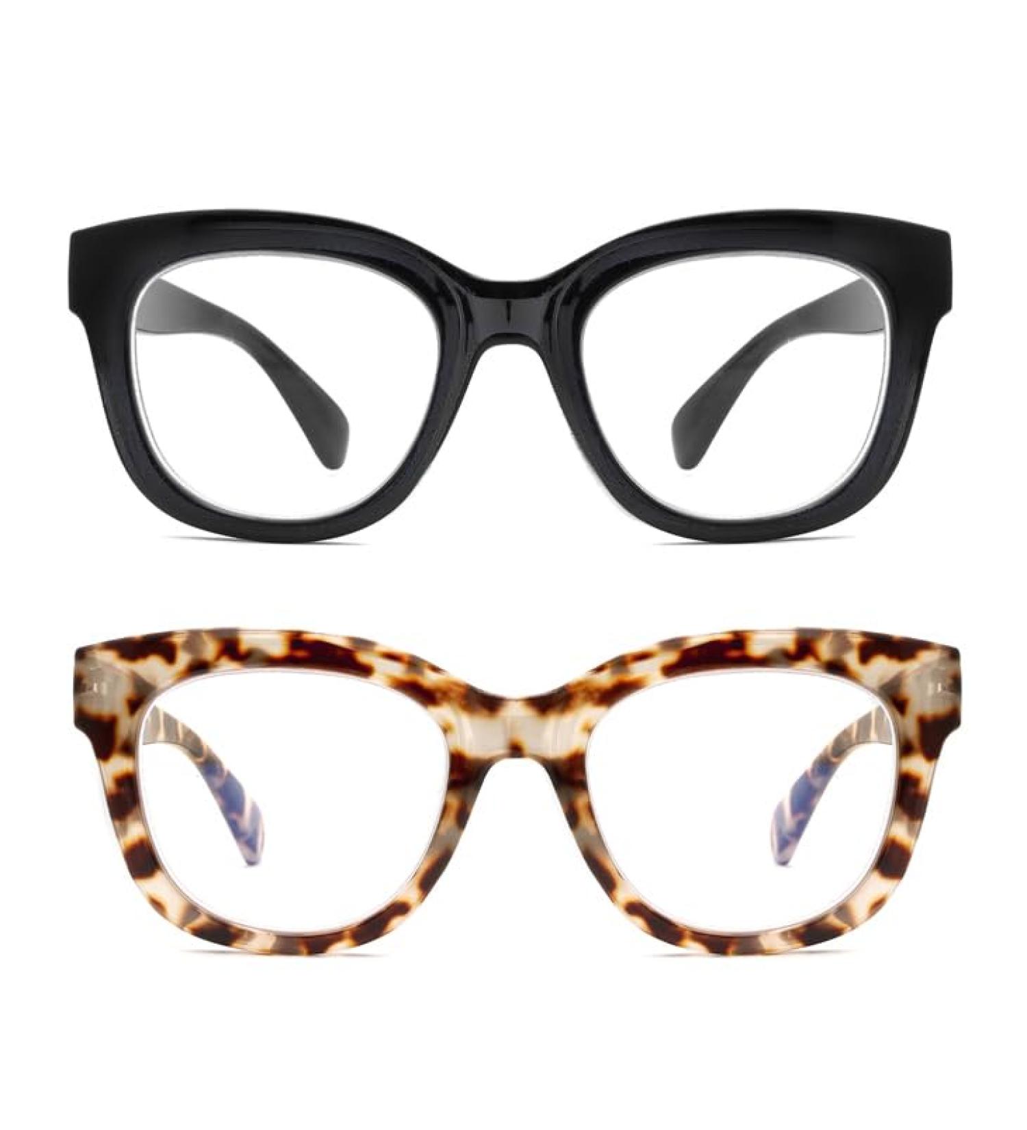 Areyeth 2 Pack Reading Glasses for Women & Men - Blue Light Filter Oversized Round Fashion Glasses in Black & Gray Tortoise - Perfect 2.0x Strength - Buy Online on GoSupps.com