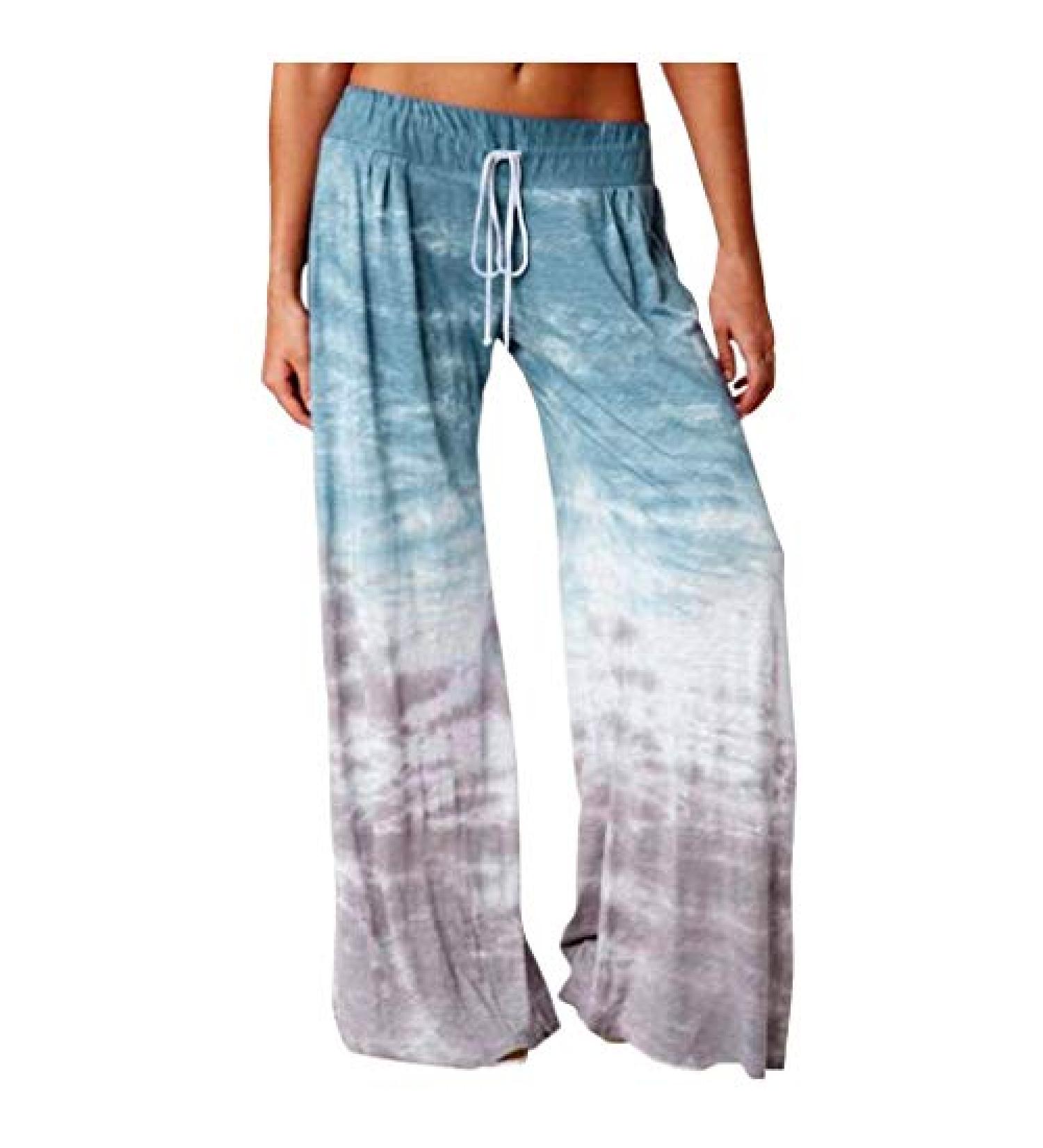 Womens Wide Leg Sweatpants Leggings Gradient Tie-dye Printed Elastic Slim Waist Loose Lounge Sport Trousers