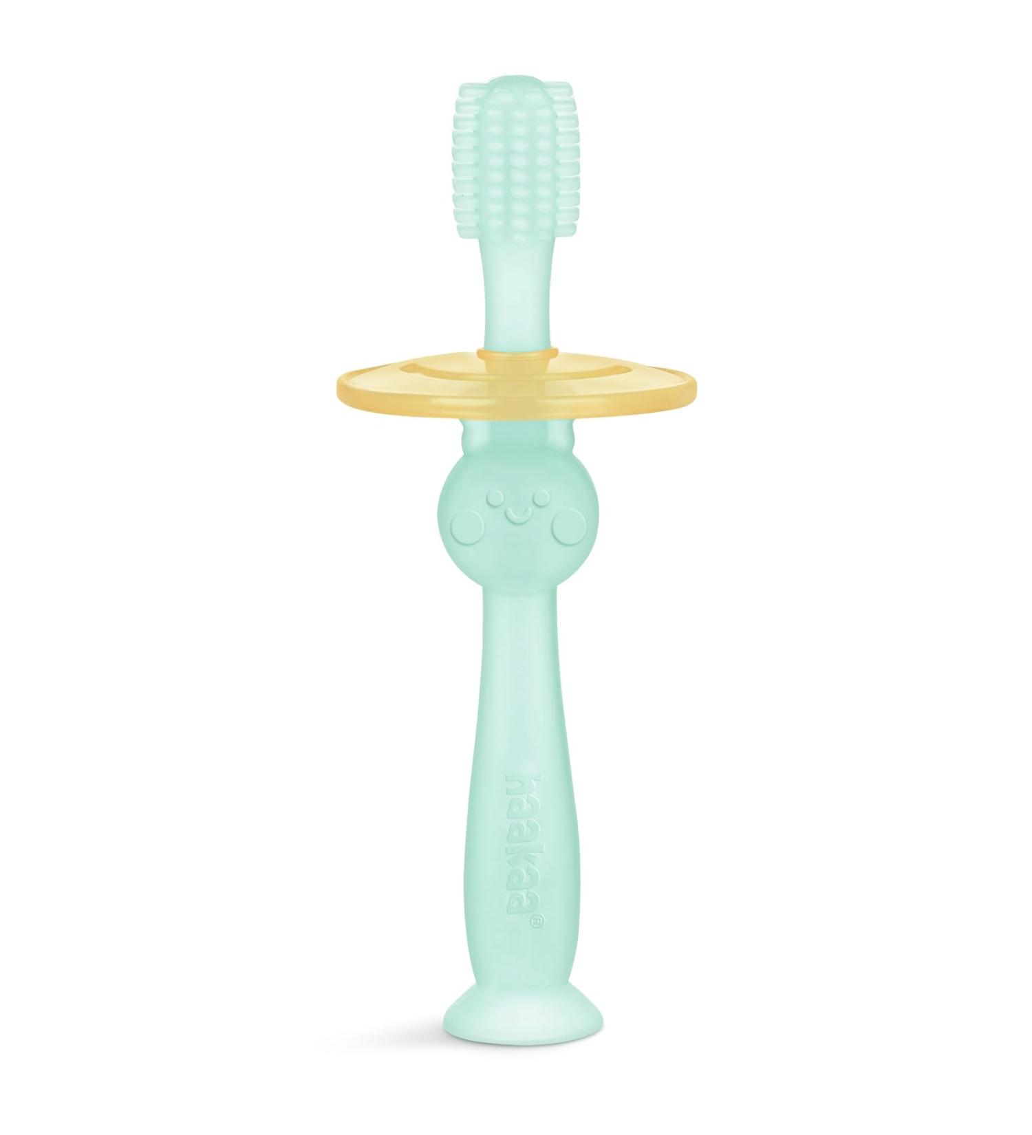 Haakaa Baby Toothbrush - 360 Food Grade Silicone Baby Toothbrush for 6M+ with Shield & Base Design (Blue) - International Shipping Available - Buy Online on GoSupps.com