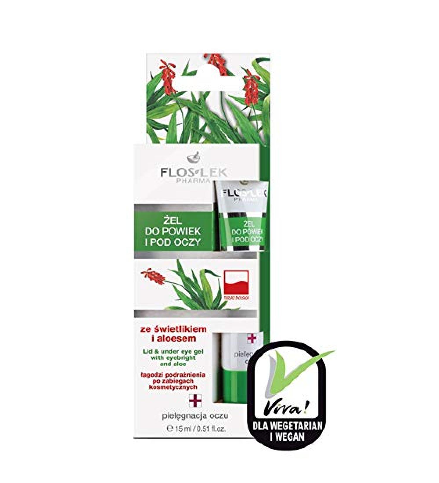 Floslek Pharma Eye Gel for Eyelids/Eye Bags Against Swelling with Aloe Vera - 15 ml