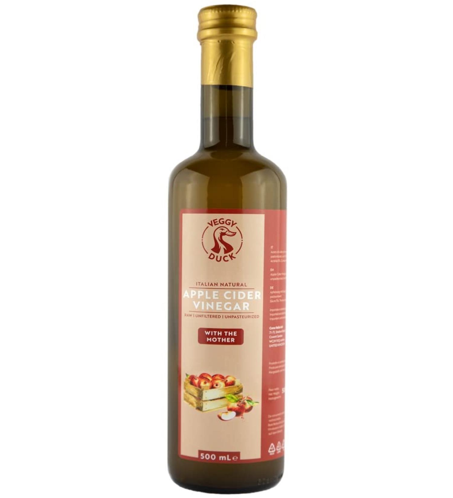 Veggy Duck Italian Raw Apple Cider Vinegar with The Mother 500ml - Unfiltered, Unpasteurized, GMO-Free, Vegan Friendly - Buy Online on GoSupps.com