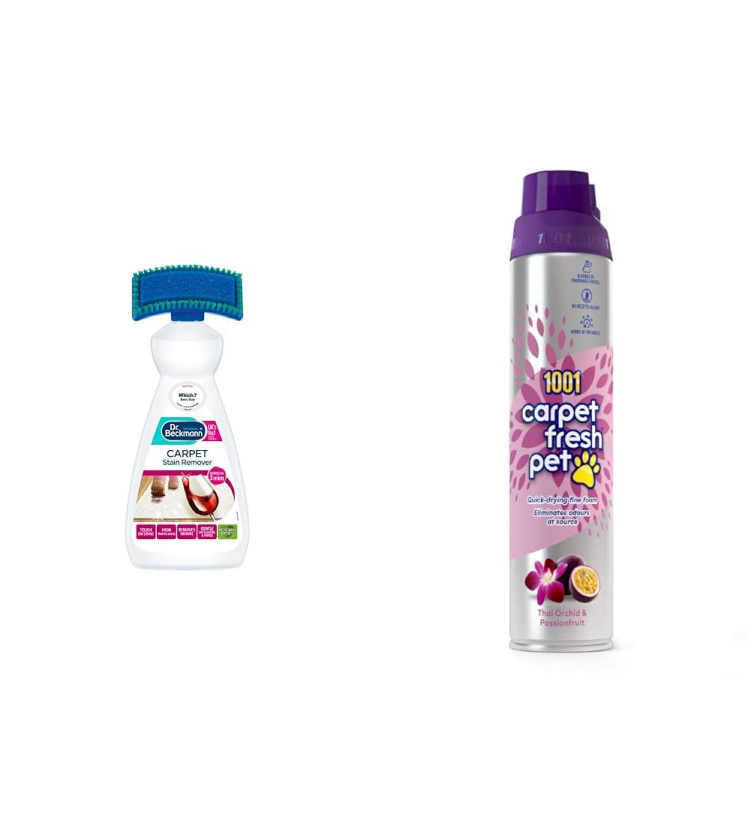 Dr. Beckmann Carpet Stain Remover | Works in 3 mins | 650 ml & 1001 Carpet Fresh Pet - Thai Orchid & Passionfruit - 300ml - Buy Online on GoSupps.com