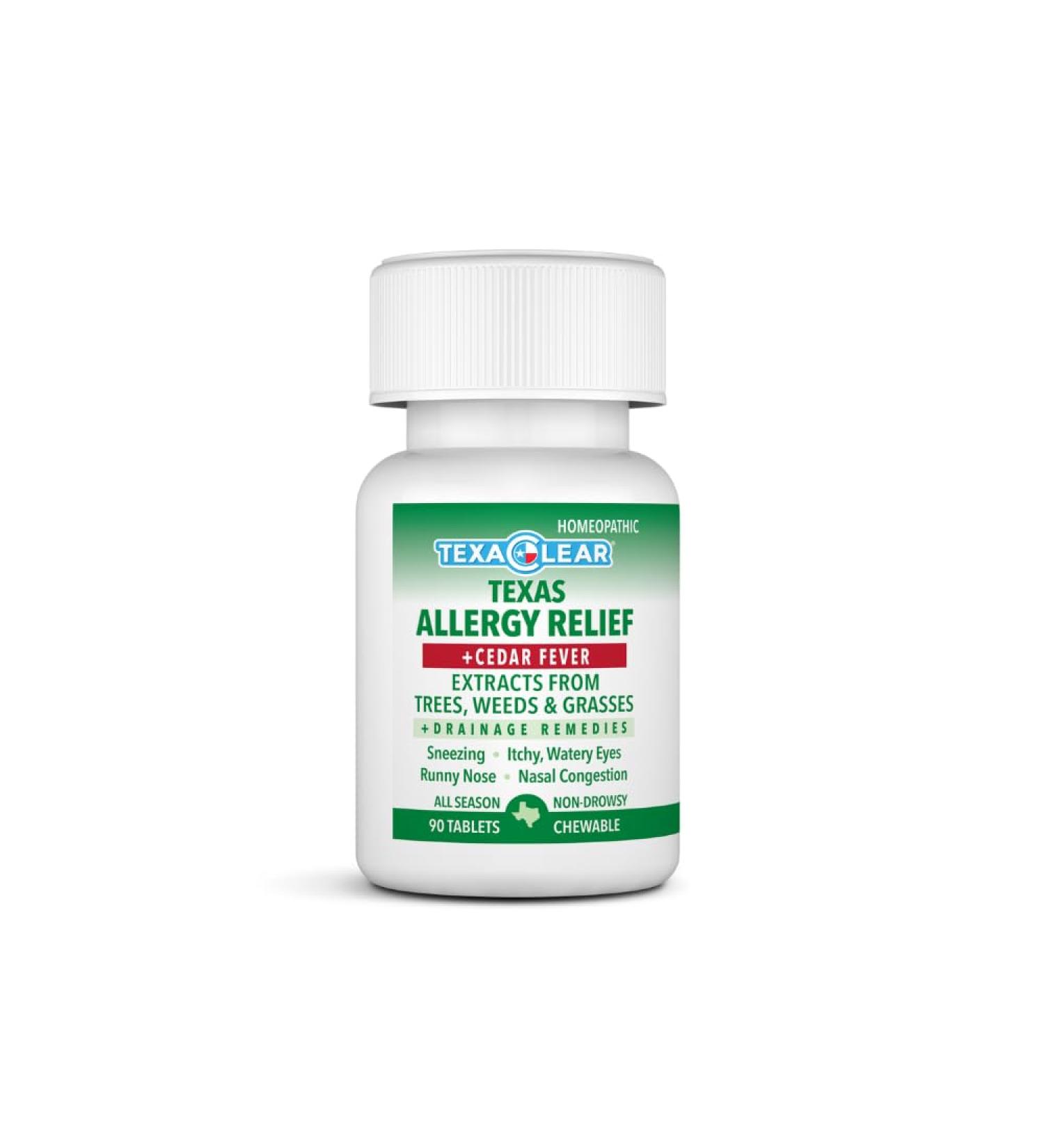 TexaClear Homeopathic Allergy Relief Tablets - Non-Drowsy Cedar & Seasonal Allergy Remedy - 90 Chewable Tablets with 100+ Extracts - Buy Online on GoSupps.com
