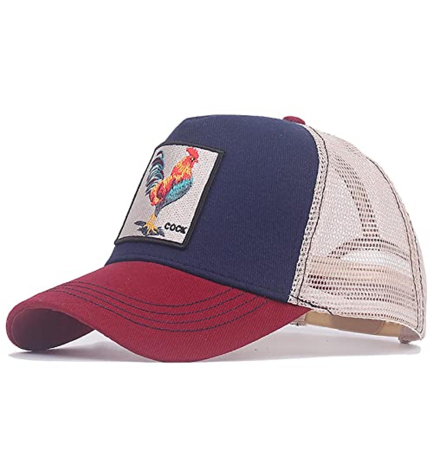 Farm Animal Trucker Hat Adjustable Snapback Square Patch Mesh Baseball Cap for Men & Women Red Blue Rooster