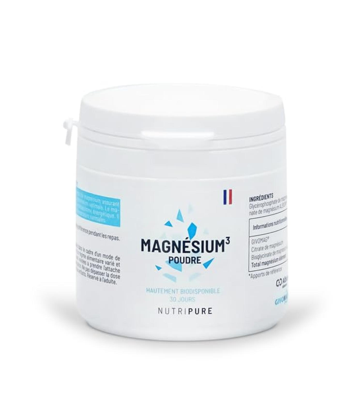 Nutripure | Magnesium Powder | 3 types of Magnesium: Magnesium Bisglycinate Magnesium Citrate Magnesium Glycerophosphate | Stress & Fatigue | Strongly Bioavailable | 30 Days | Made in France - Buy Online on GoSupps.com