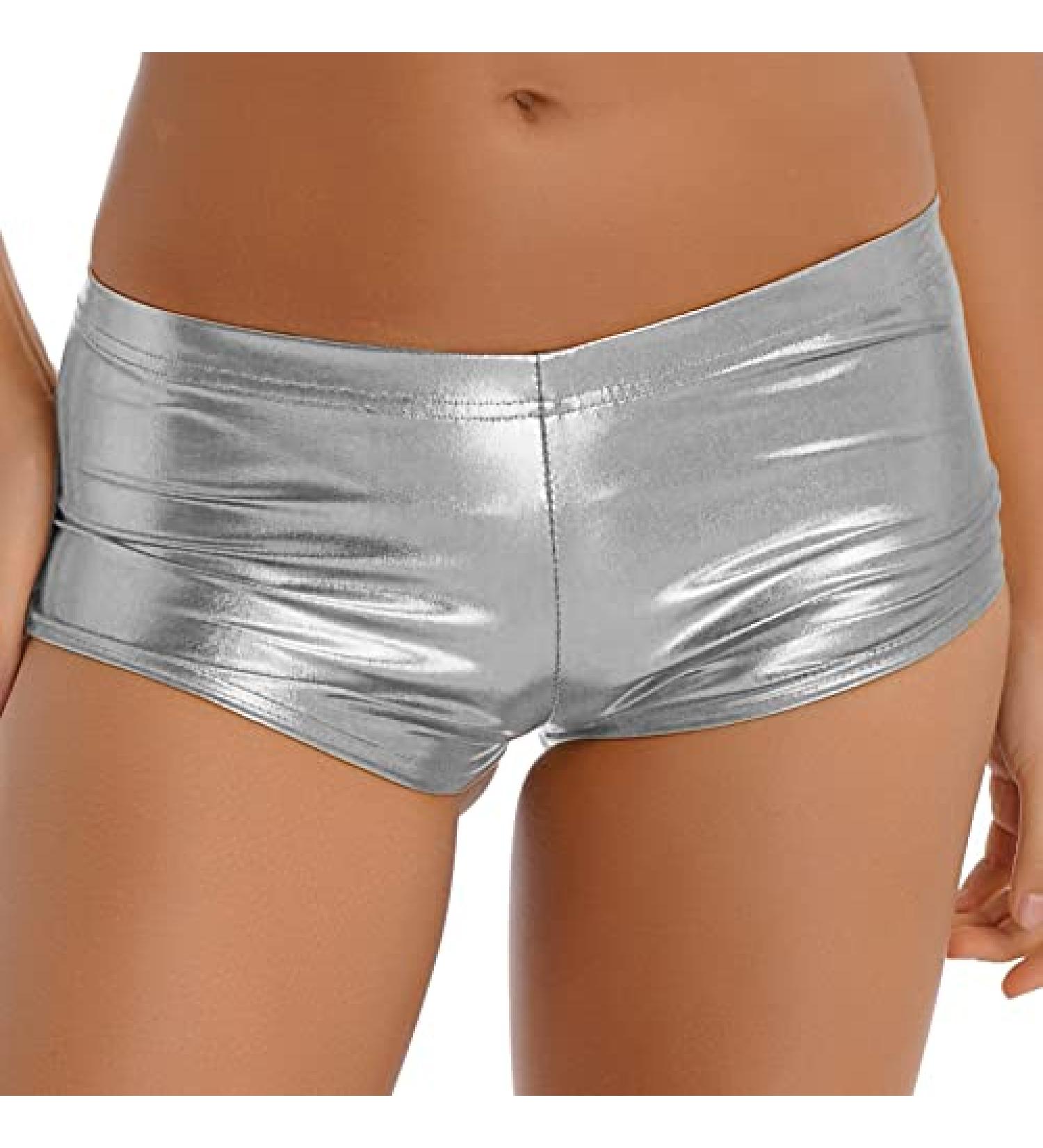 ●25SS●【GLOWNY】STRING BOOTY SHORTS ●送料・関税込● Linjinx Women's Silver PVC Shiny Booty Dance Shorts - X