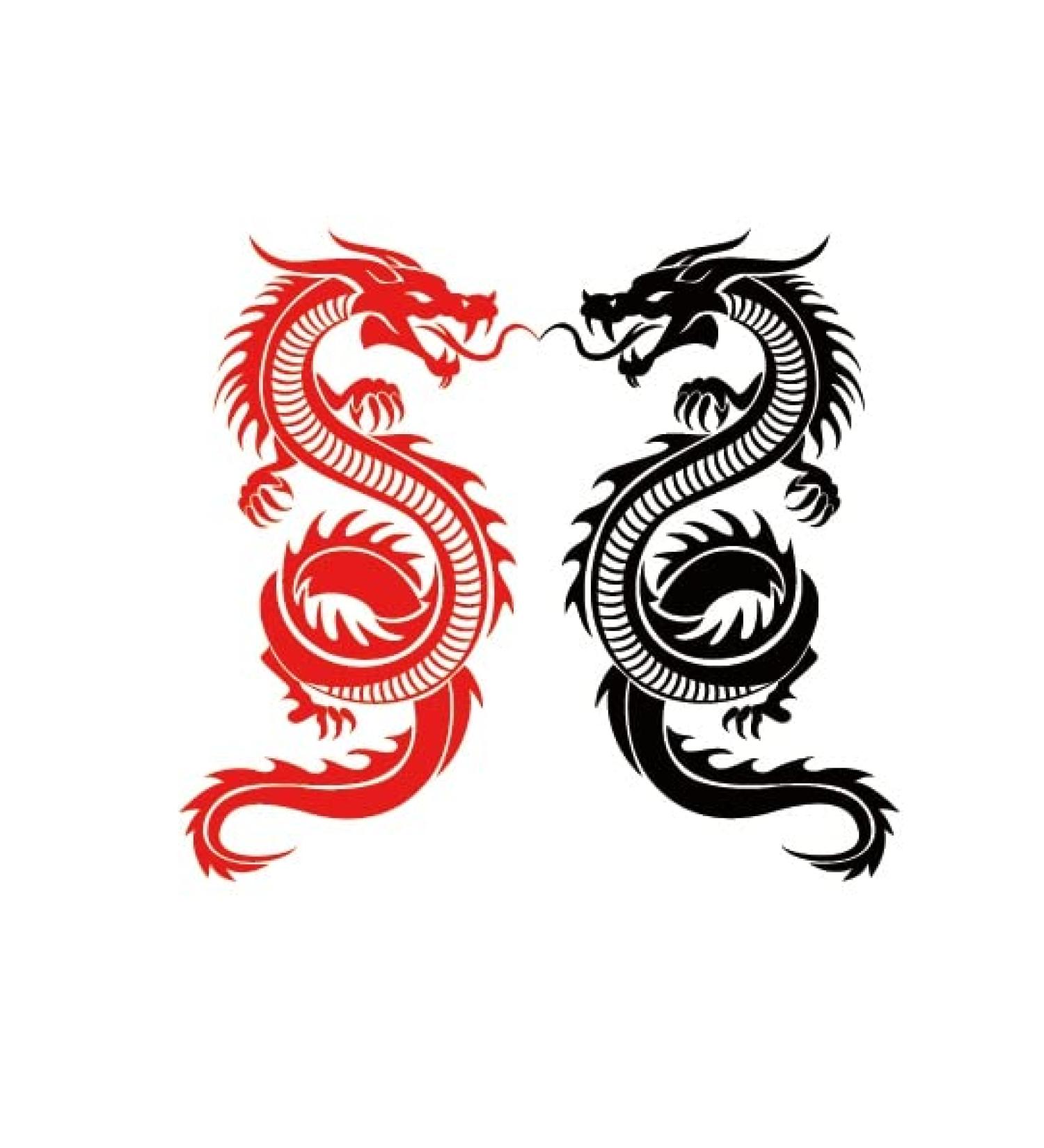 Dopetattoo 6 Sheets Realistic Temporary Tattoos for Men and Women - Black Red Tribal Dragon Animal Chinese Designs - Neck Arm Chest - Buy Online on GoSupps.com