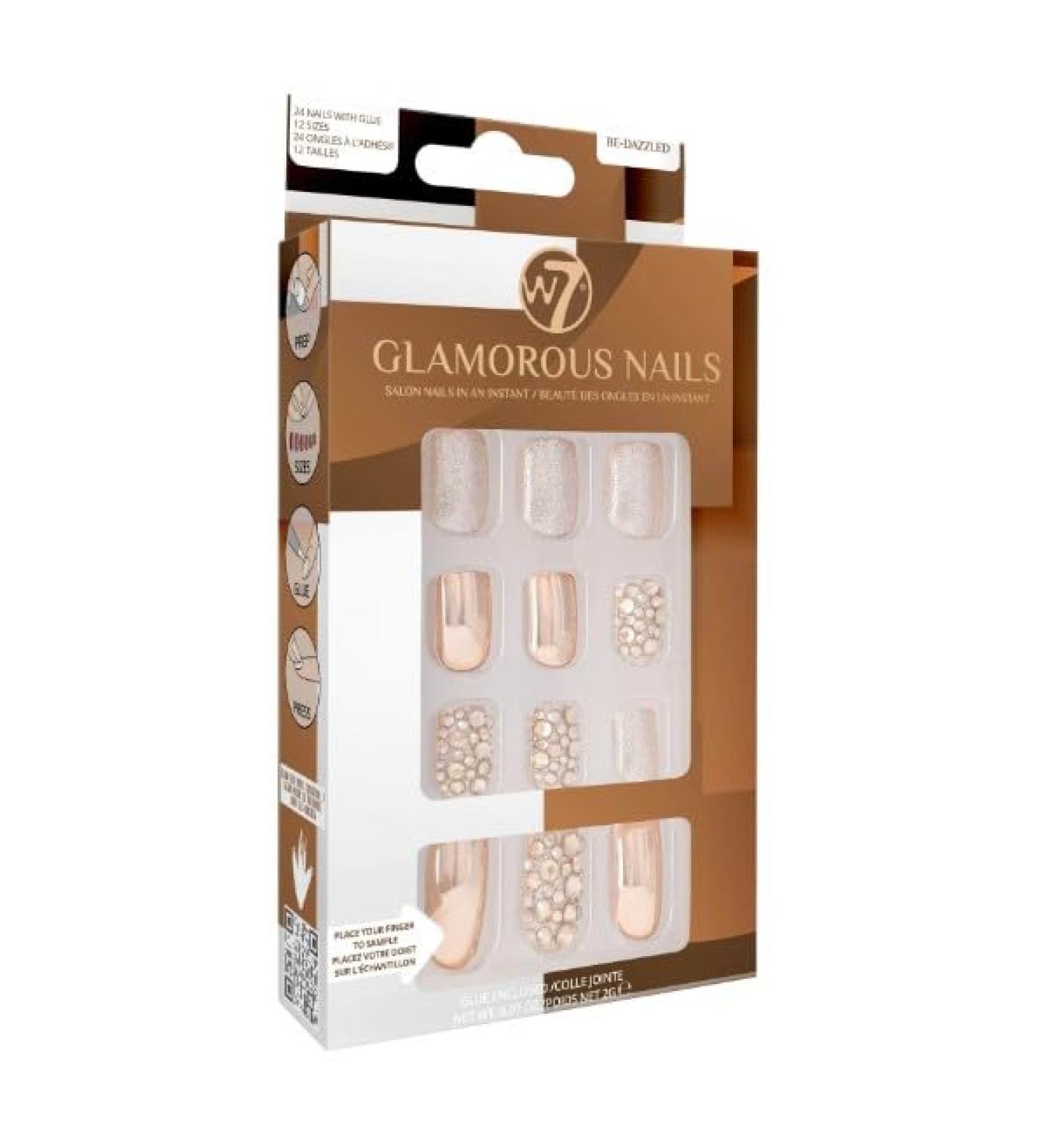 W7 Glamorous Nails - Salon Professional False Nails At Home - Glue Adhesive Included - Square Oval Shape - (Be-Dazzled) - Buy Online on GoSupps.com