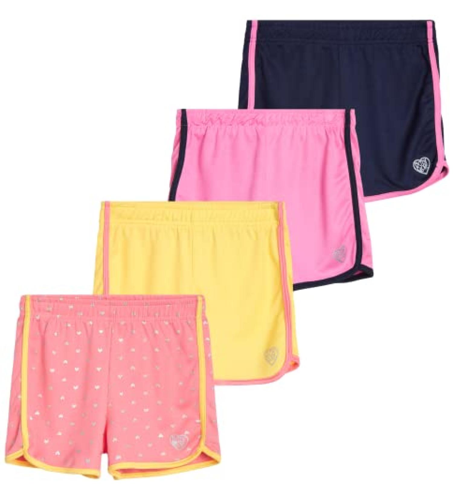 Body Glove Girls' 4-Pack Mesh Athletic Performance Shorts (7-12) - Coral/Yellow/Navy/Pink - Buy Online on GoSupps.com