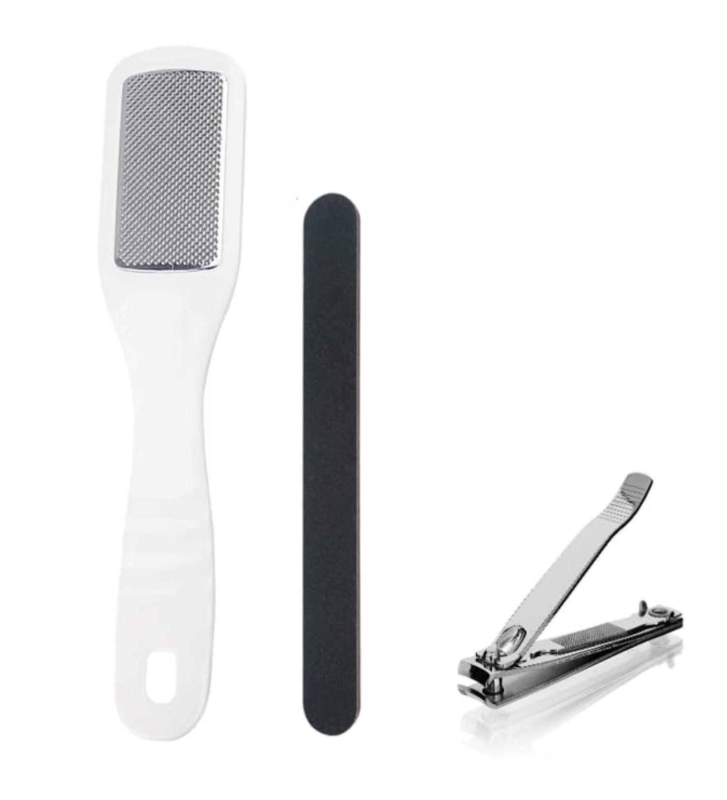 3in1 Metal Foot File Set - Callus Remover Foot Rasp Scraper and Files | Pedicure | Nail Cutter Included | Intensive Calluses and Dead Skin Removal for Feet | Complete Heel Scrubber and File Set - Buy Online on GoSupps.com