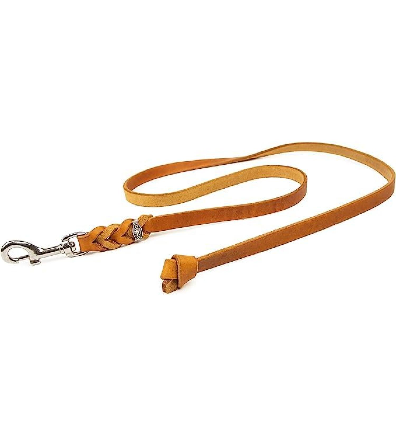 Copcopet Cognac Dog Leash - Premium Cowhide Soft Drag Line Chromic Carabiner Braided Fat Leather Handmade in Germany (2.20m x 12mm) - Quality Dog Accessories - Buy Online on GoSupps.com