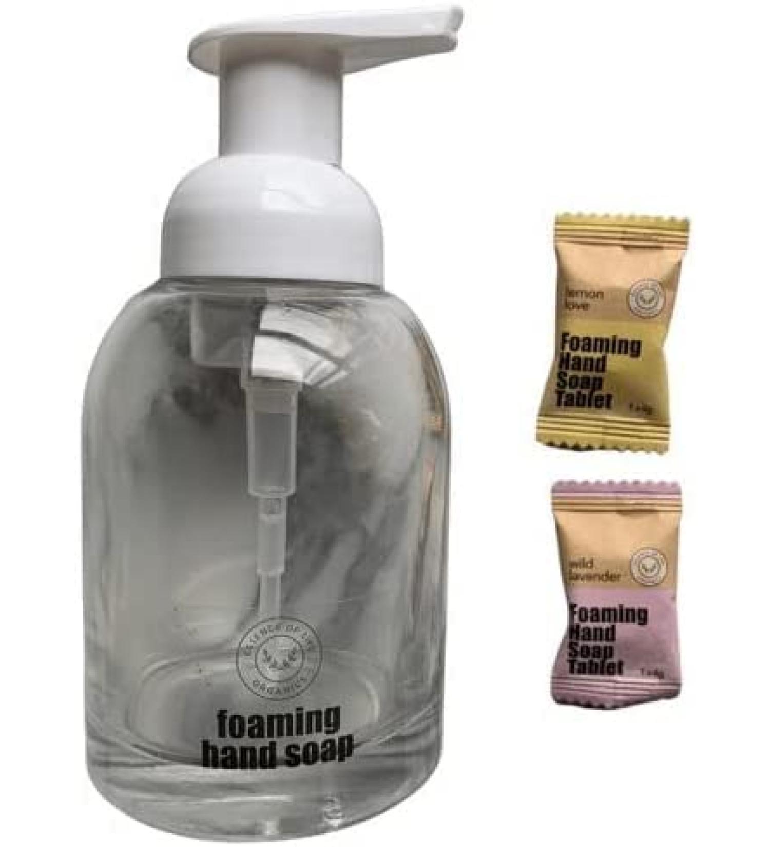 Essence of Life Foaming Hand Soap Tablets Starter Kit - Glass Bottle Pump & 2 Refills (Lemon Love & Wild Lavender) - Eco-Friendly International Shipping - Buy Online on GoSupps.com