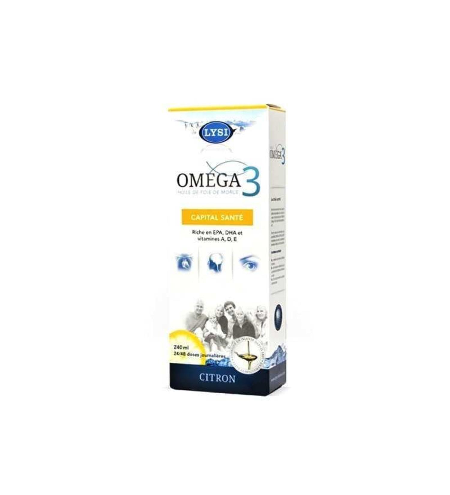 LYSI - Omega 3 health capital - Cod liver oil - Lemon flavor - Rich in EPA, DHA and Vitamin A, D, E - 240 ml