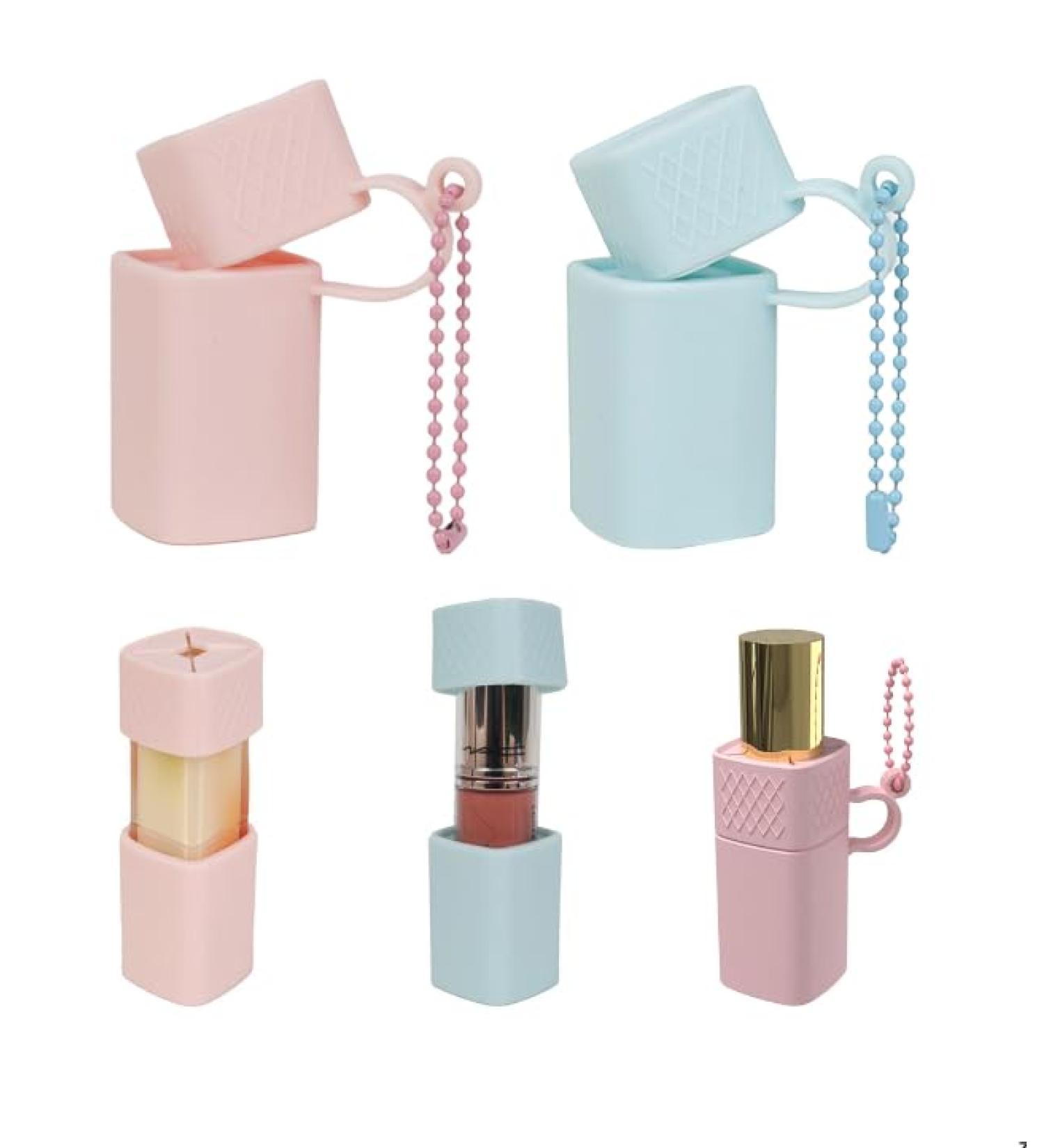 Buy 2 pcs Silicone Lip Balm Holder Keychain - Portable Lipstick Cases & Chapstick Sleeves (Pink & Blue) for Travel - Buy Online on GoSupps.com