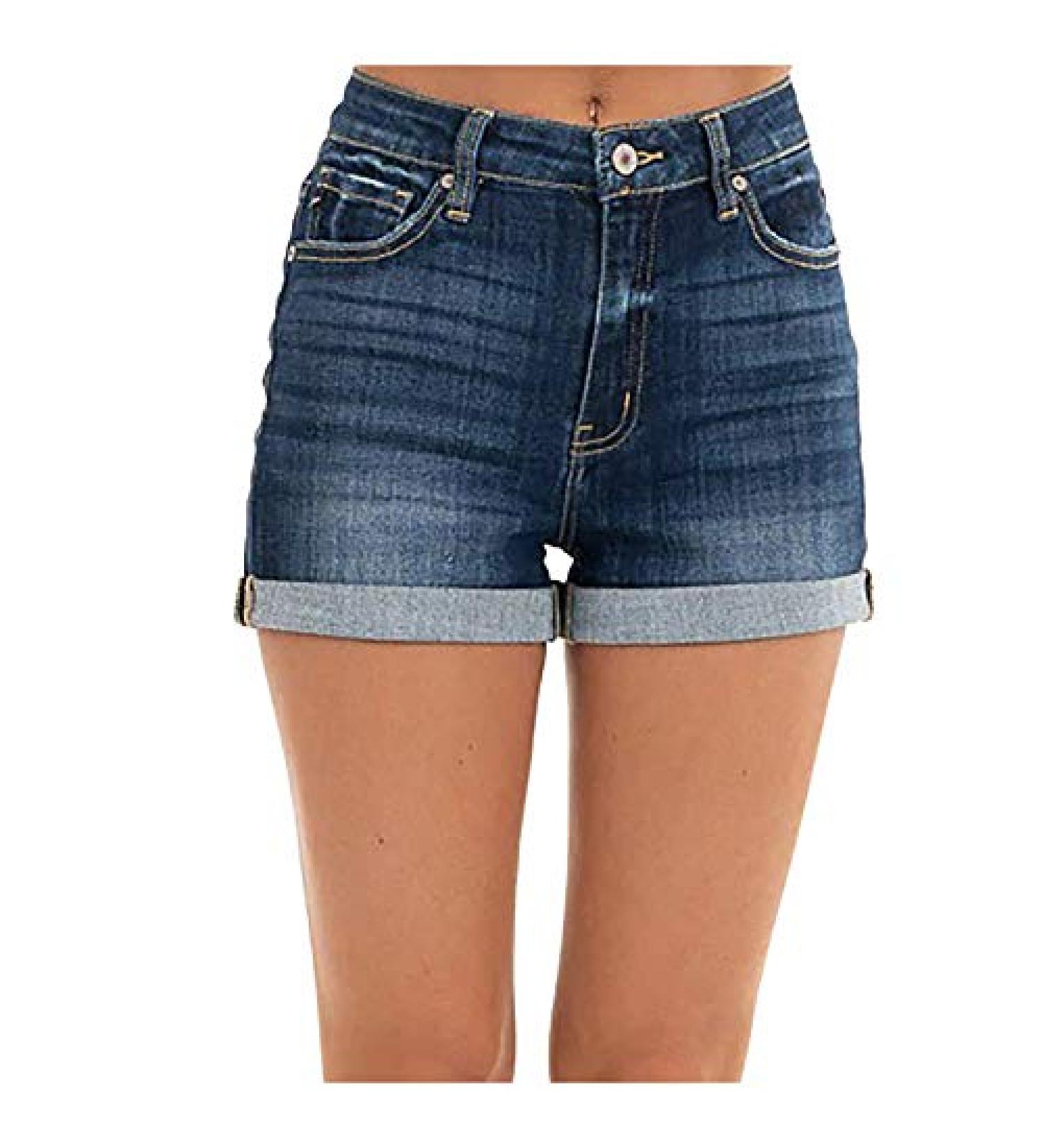 High-Waist Navy Medium Women's Slim Fit Bell Bottom Shorts Jeans - Buy Online on GoSupps.com