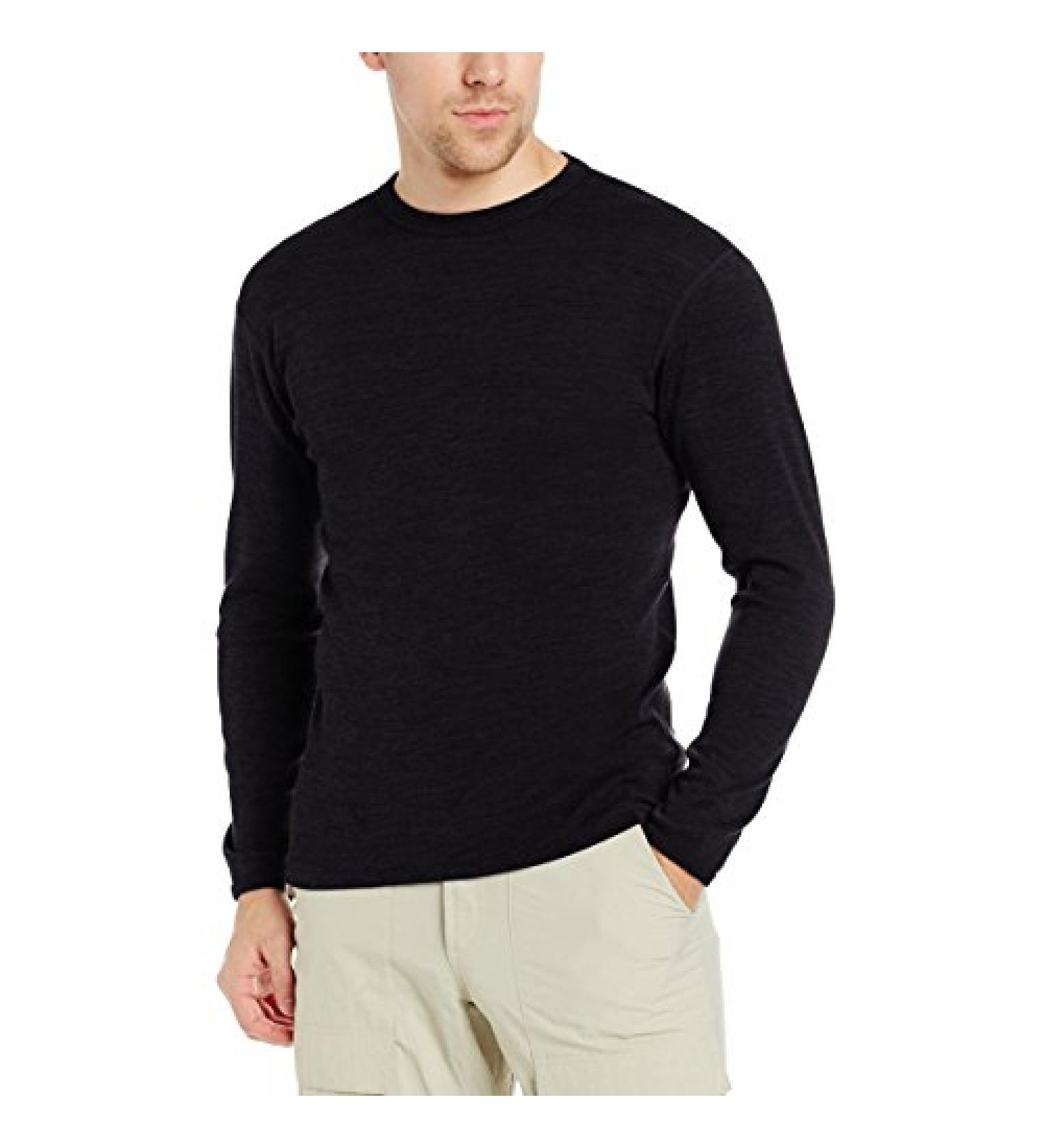 Minus33 Chocorua Men's Midweight Crew Shirts - 100% Merino Wool - Long Sleeve Thermal Base Layer - Big and Tall Options X-Large Tall Black