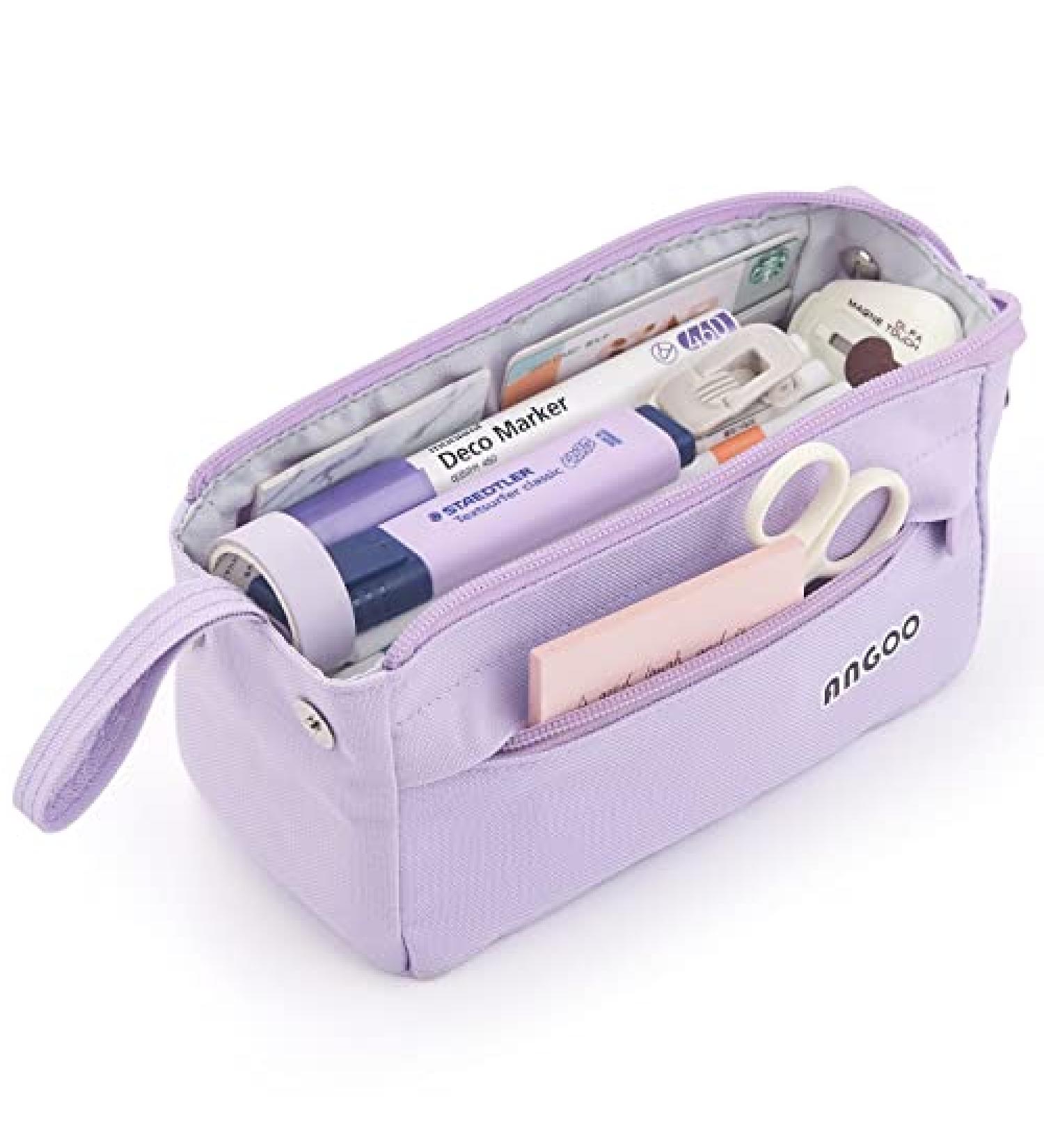 ANGOOBABY Large Capacity Pencil Case Durable Pen Pouch Portable Pencil Bag with Handle for School Teen Girl Boy Men Women Adults purple - Buy Online on GoSupps.com
