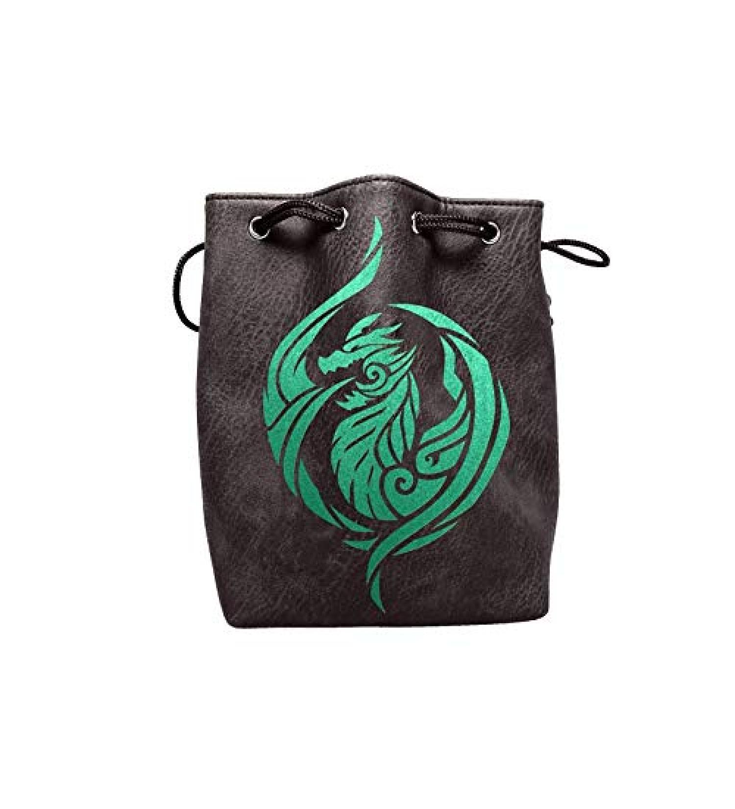 Large Black Leather Lite Dice Bag  Self Standing and Holds Over 400 Polyhedral Dice with Drawstring Tie  Multiple Designs Available (Dragon's Breath)