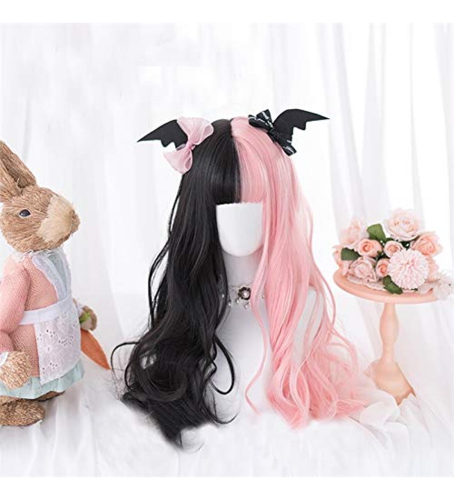 Lolita Wig 60CM Long Wavy Black Pink Ombre - Cute Heat Resistant Synthetic Hair + Wig Cap - Buy Online on GoSupps.com