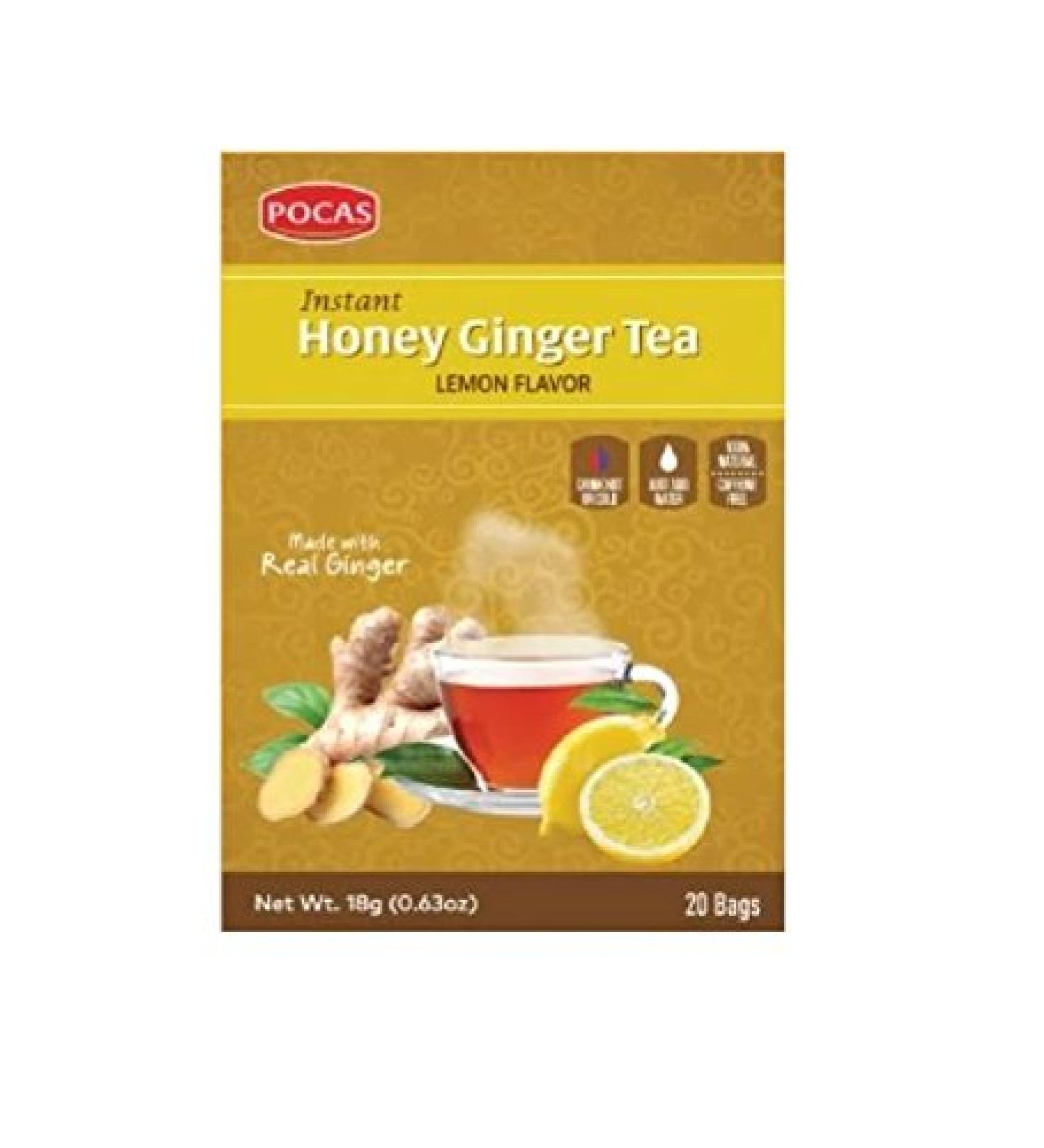 (40 Bags) Pocas Instant Ginger Honey Tea with Lemon 18g/0.63oz (Honey Ginger with Lemon)