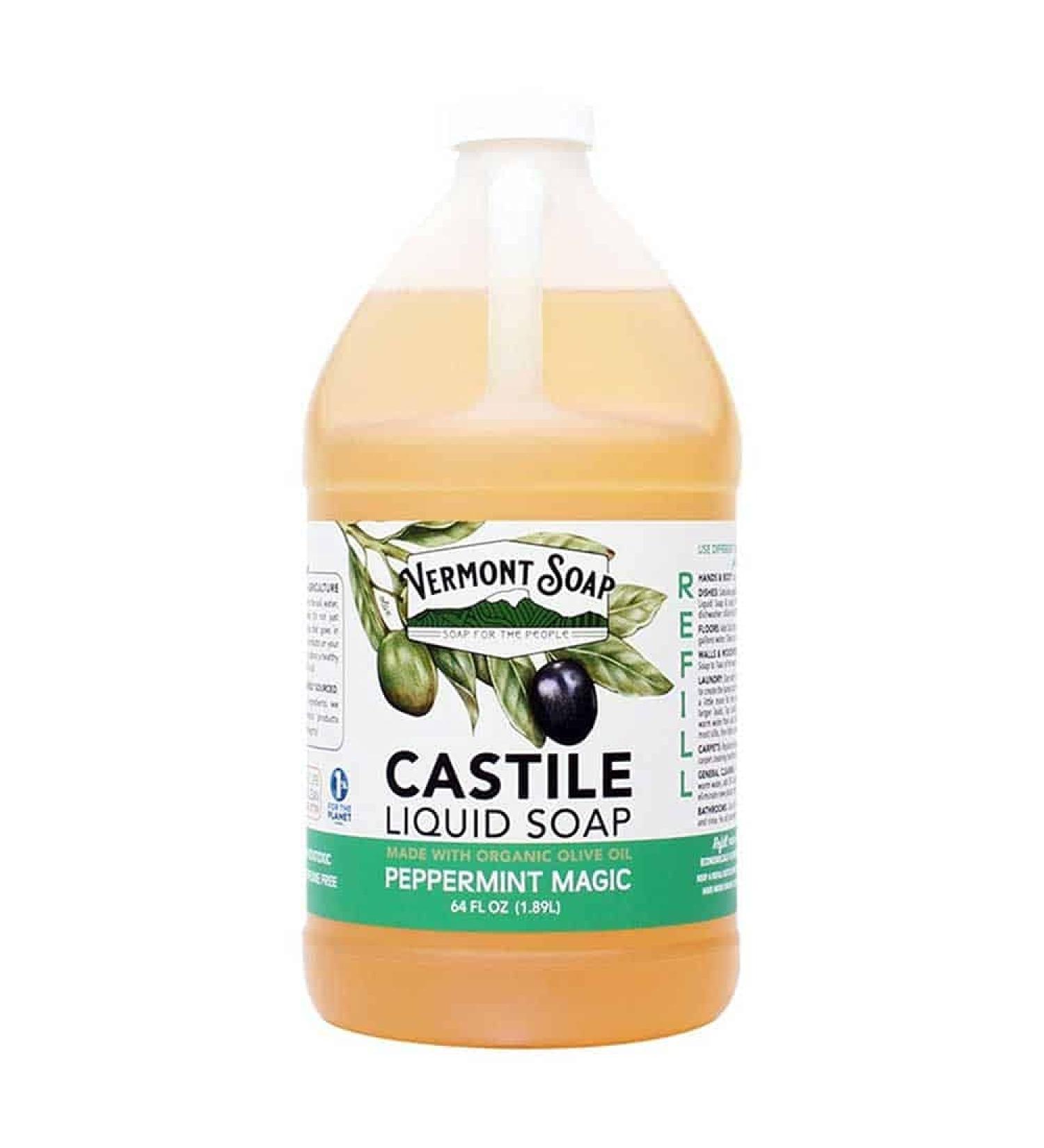 Vermont Castile Soap Peppermint 64 Oz - Gentle Liquid Soap for Sensitive Skin, Natural Body Wash, Organic Shampoo for Oily Hair - Aloe Castile Soap for Men & Women - Pack of 1 - Buy Online on GoSupps.com