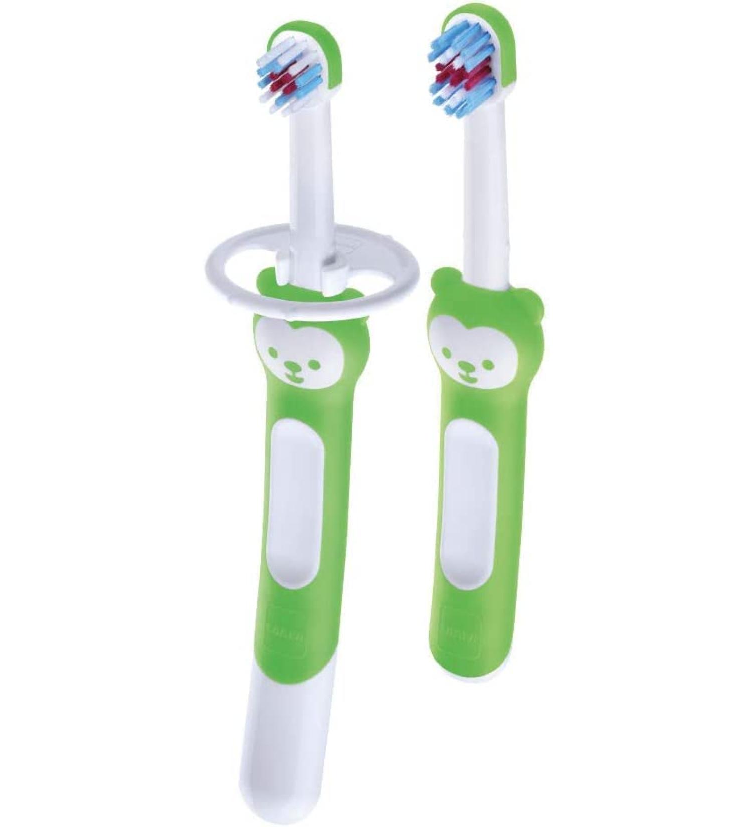 Mam Learn To Brush Toothbrush Set for 5 Months+ | Long Handle Green - International Shipping Available - Buy Online on GoSupps.com