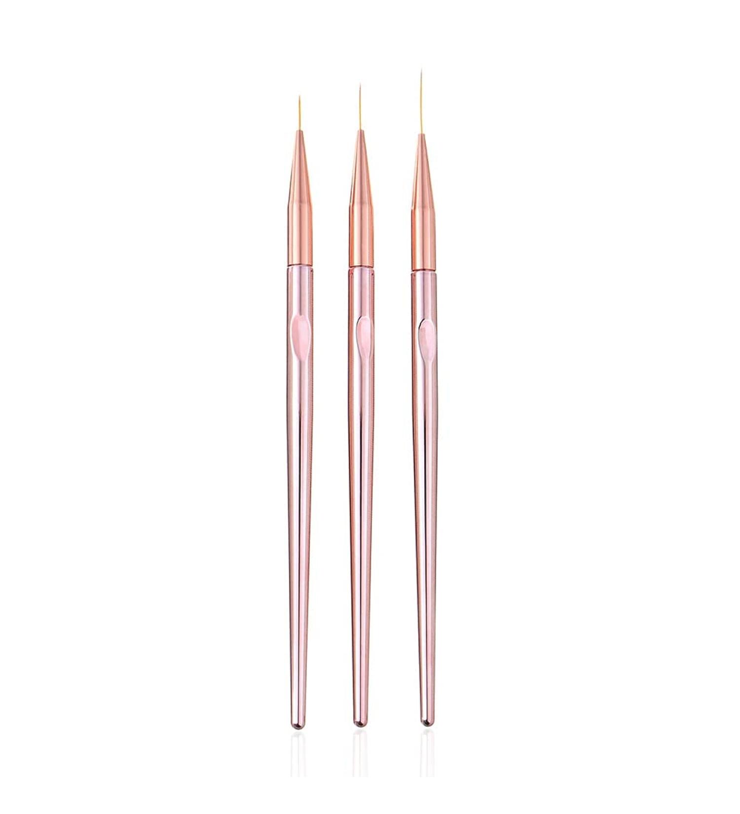 FULINJOY 3 Pcs Rose Gold Nail Art Liner Brushes Set - UV Gel Acrylic Application Pens for Nail Art Designs (7mm/9mm/11mm) - Buy Online on GoSupps.com