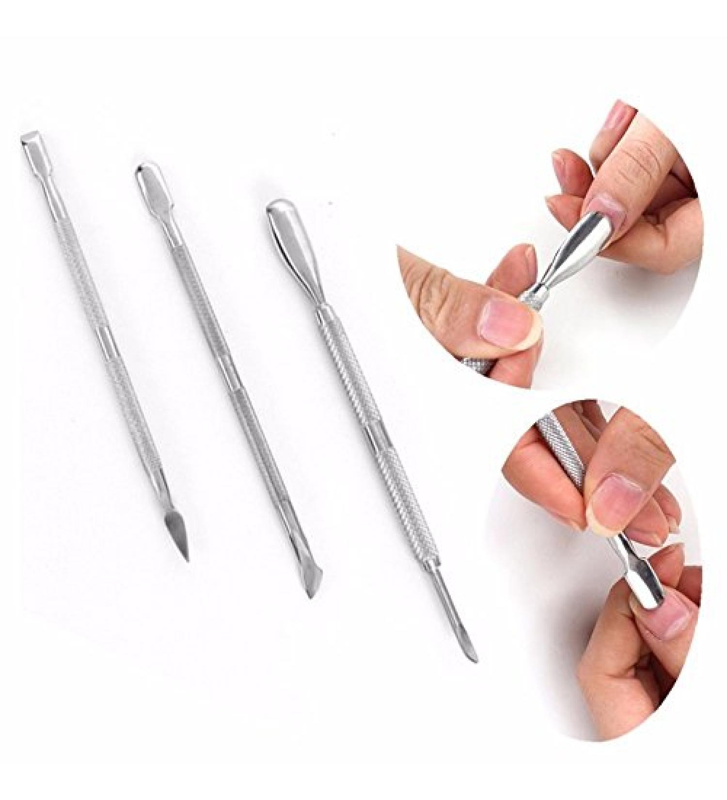 Nail Pusher Set - 3 Pieces Stainless Steel Nail Cuticle Spoon Pusher Remover Manicure Pedicure Tool Set - Buy Online on GoSupps.com