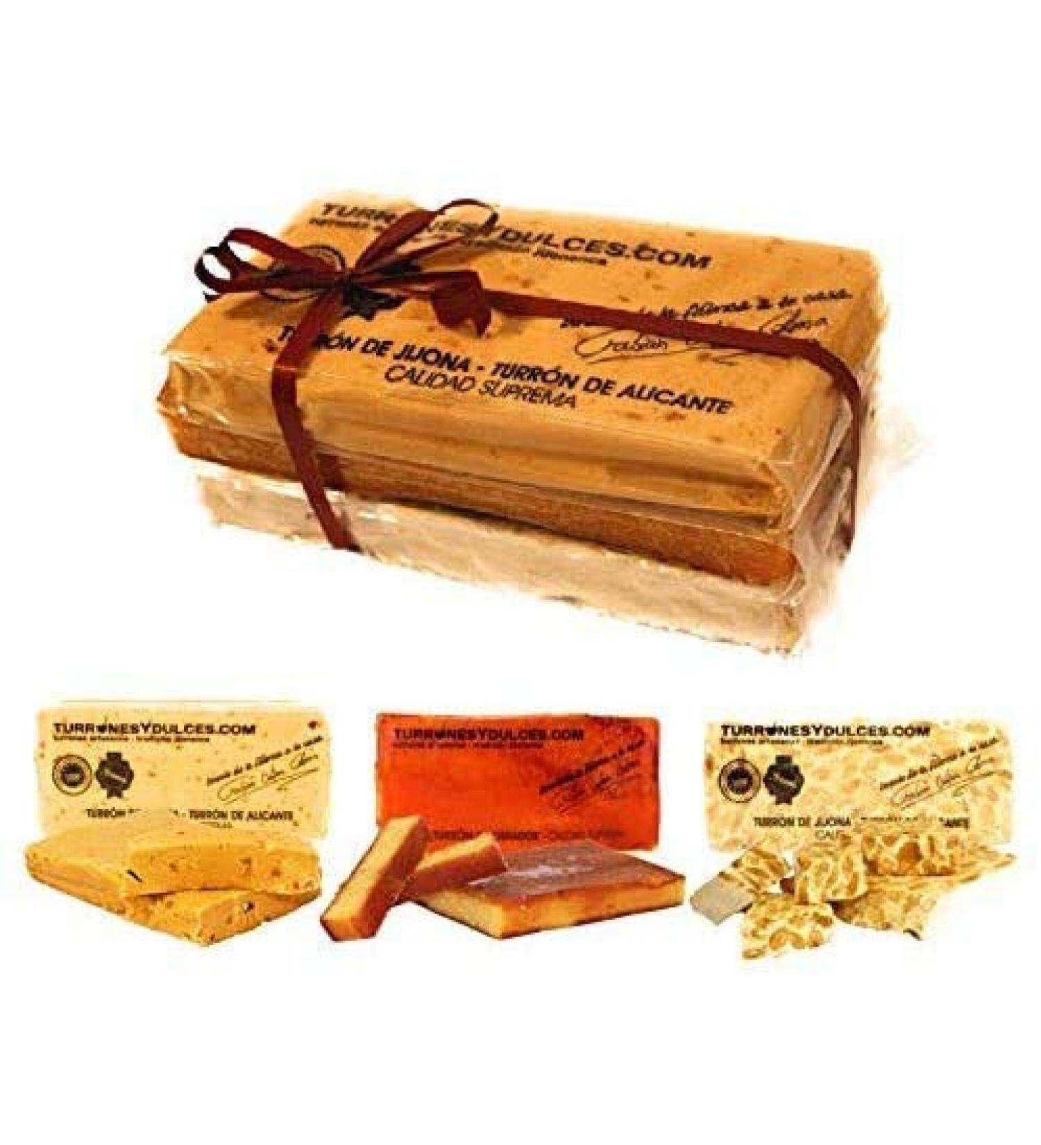 Lot de 3 turrones espagnols - nougat mou dur et oueuf (900g)