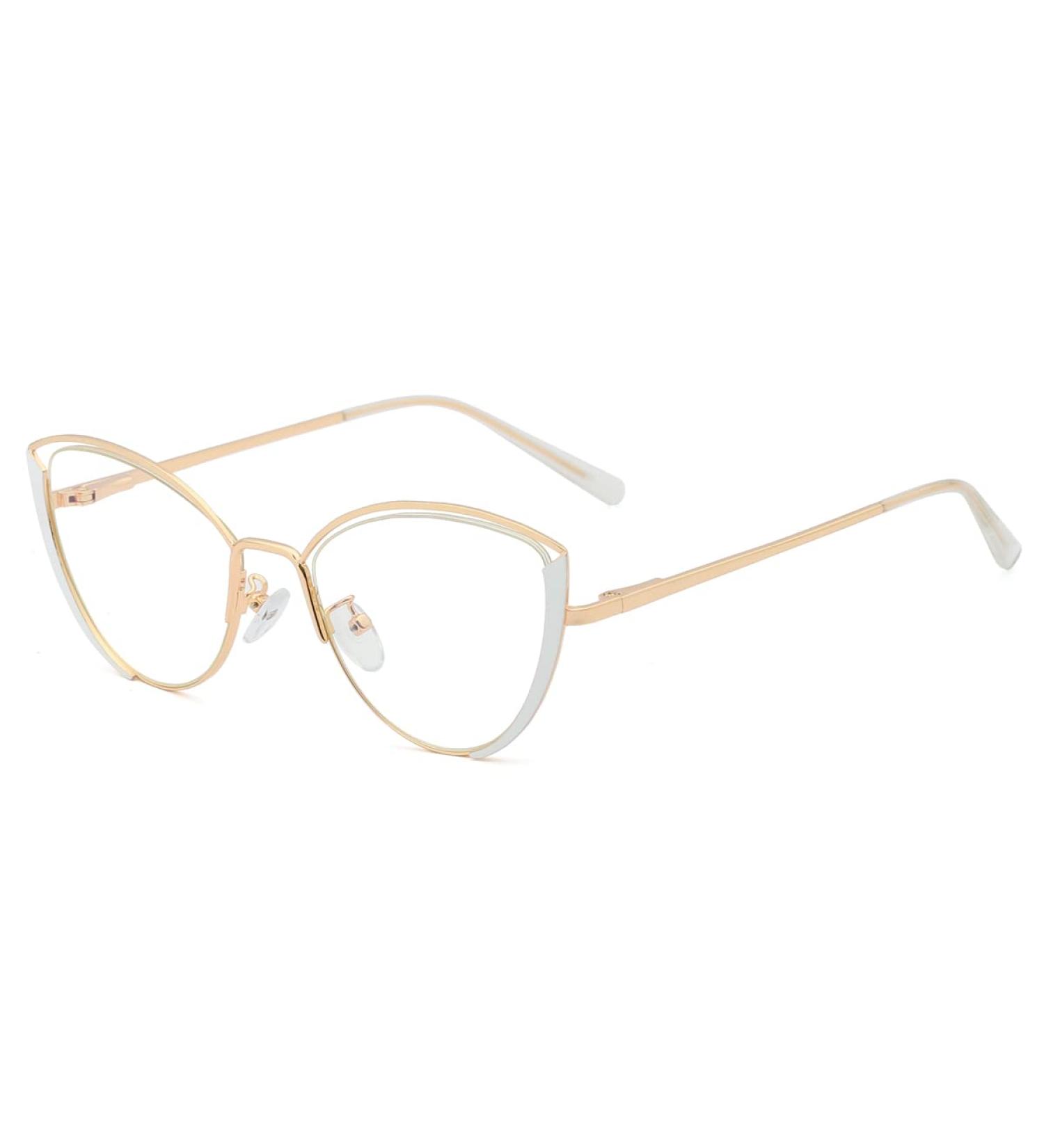 Kachawoo Anti Blue Light Glasses for Women - Cat Eye Optical Half Frame Eyeglasses in White Gold Metal - Buy Online on GoSupps.com