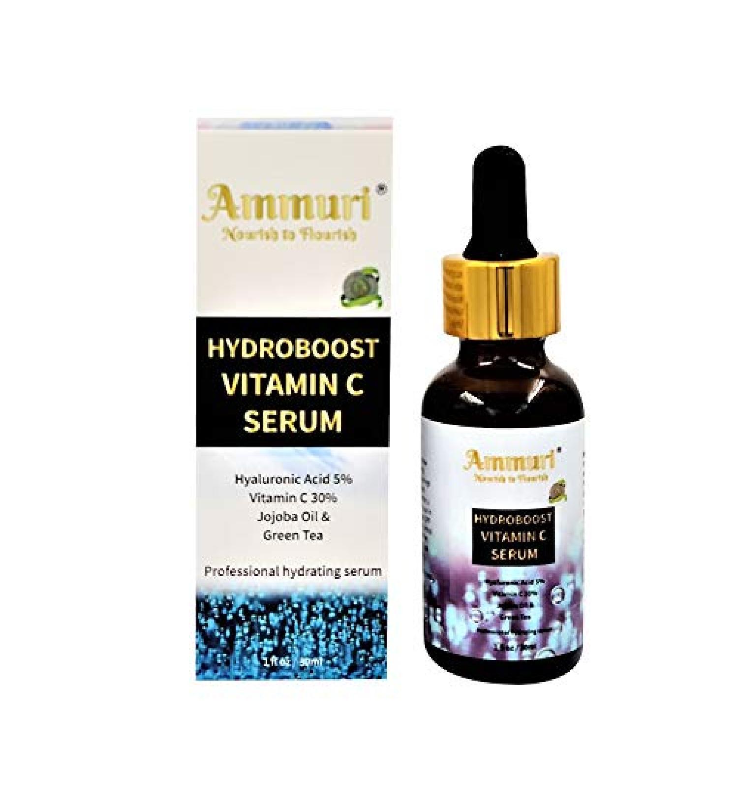 Hydroboost ORGANIC Vitamin C Serum with Hyaluronic Acid - High-Dosed - 30% Vitamin C + Hyaluronic Acid with Herbal Infusion Vitamin E & Aloe Vera - 100% Vegan for Anti-Ageing Face & Skin Care - Buy Online on GoSupps.com