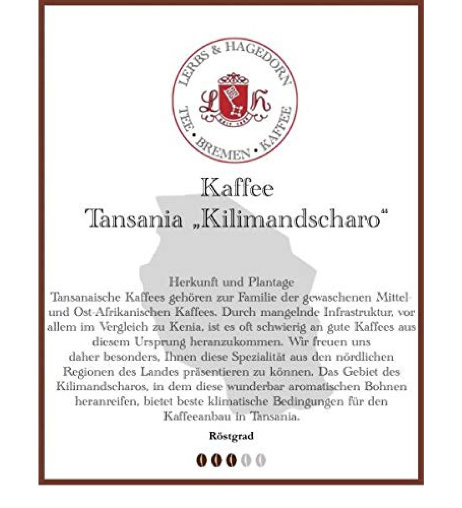 Lerbs & Hagedorn Tanzania Kilimanjaro Coffee 1 kg
