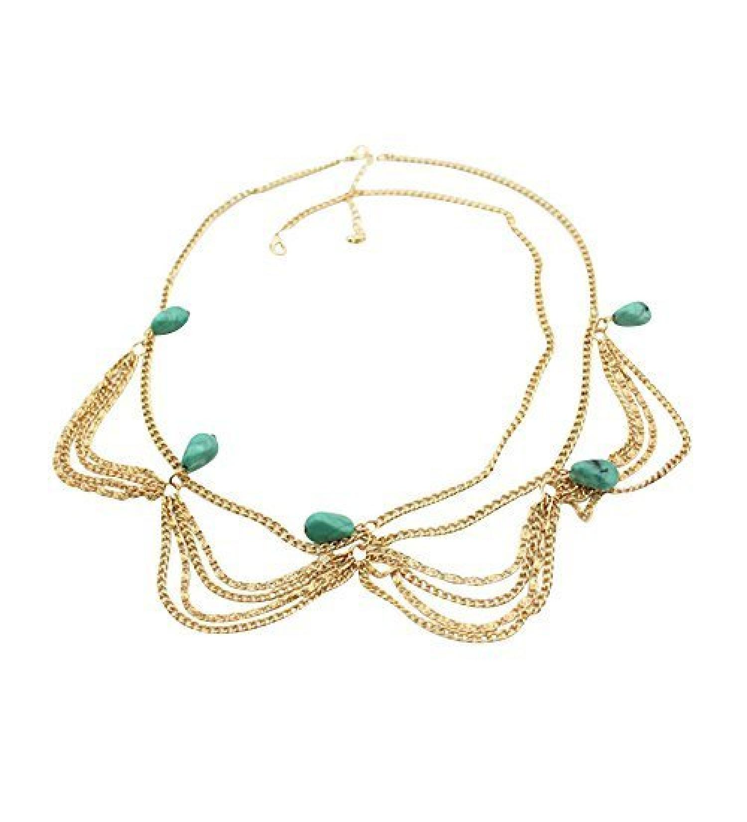 PH PandaHall Turquoise Head Chain Unique Jewelry Headband Boho Tassel Chain Hair Band Party Headpiece Festival Prom Wedding Headband for Halloween Women Headpiece Arabian