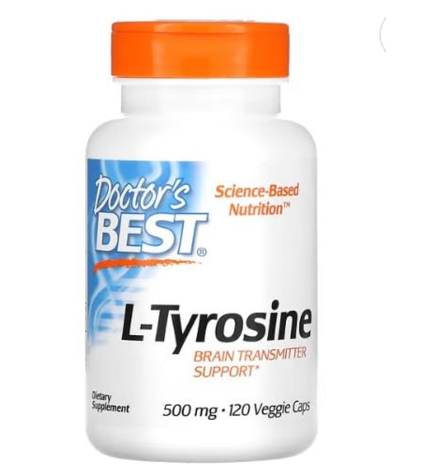 Doctor's Best L-Tyrosine 500mg - 120 Vegetable Capsules | Mental Support & Energy | Premium Essential Amino Acid - Buy Online on GoSupps.com