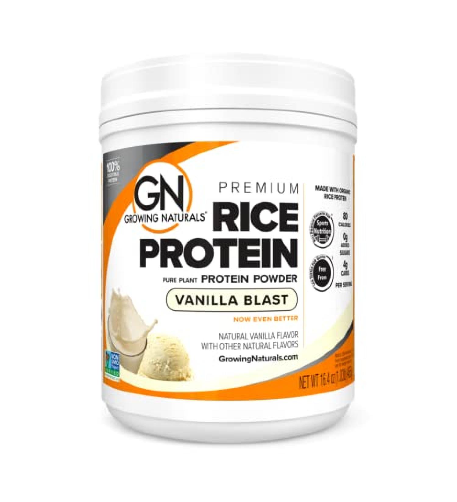 Growing Naturals Organic Vanilla Pure Rice Protein Powder - 1lb Pack - Non-GMO, Vegan, Gluten-Free, Keto-Friendly, Shelf-Stable - Buy Online on GoSupps.com
