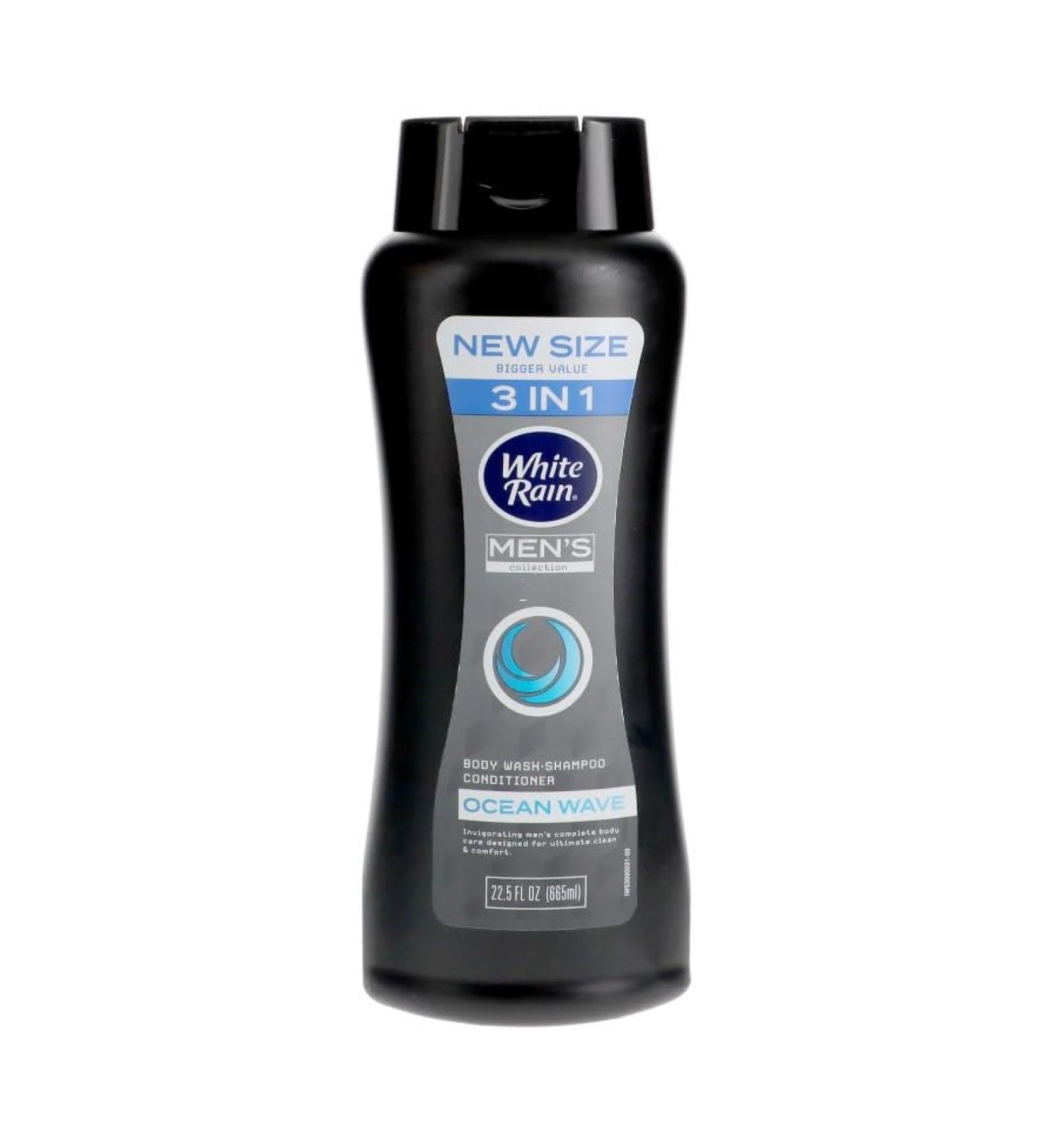 New Bigger Value 3-in-1 White Rain Men's Body Wash Shampoo