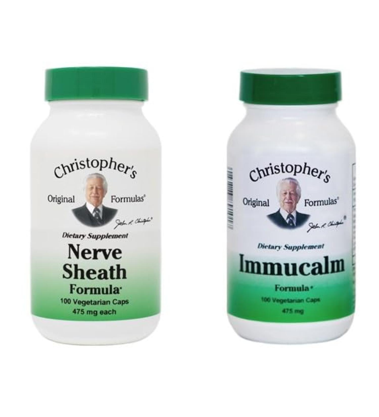 Dr. Christopher s Original Formula Bundle of Nerve Sheath Formula and Immucalm Formula | 100 Vegetarian Capsules in Each Bottle | Dietary Supplements | USDA Organic
