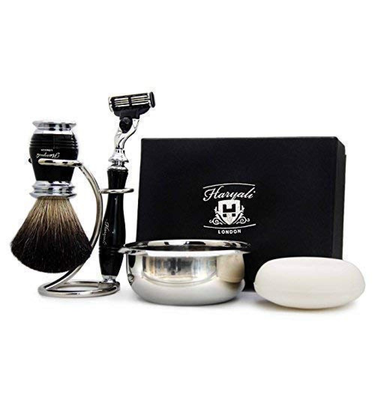 Piece Shaving Set in Black Black Badger Hair Brush Razor Brush Razor Holder and Shaving Soap
