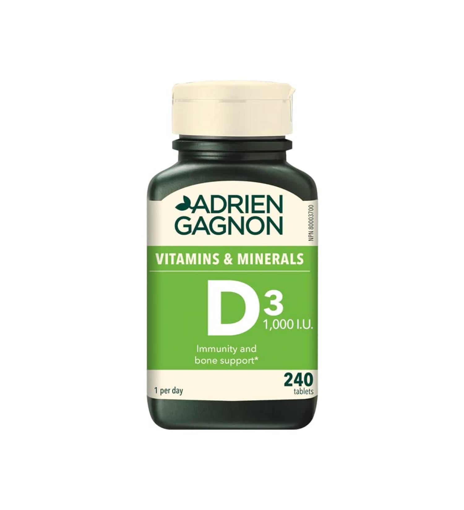 Adrien Gagnon - Vitamin D for Bones and Teeth Support 1000 I.U 240 (200+40 Bonus) Tablets - Buy Online on GoSupps.com