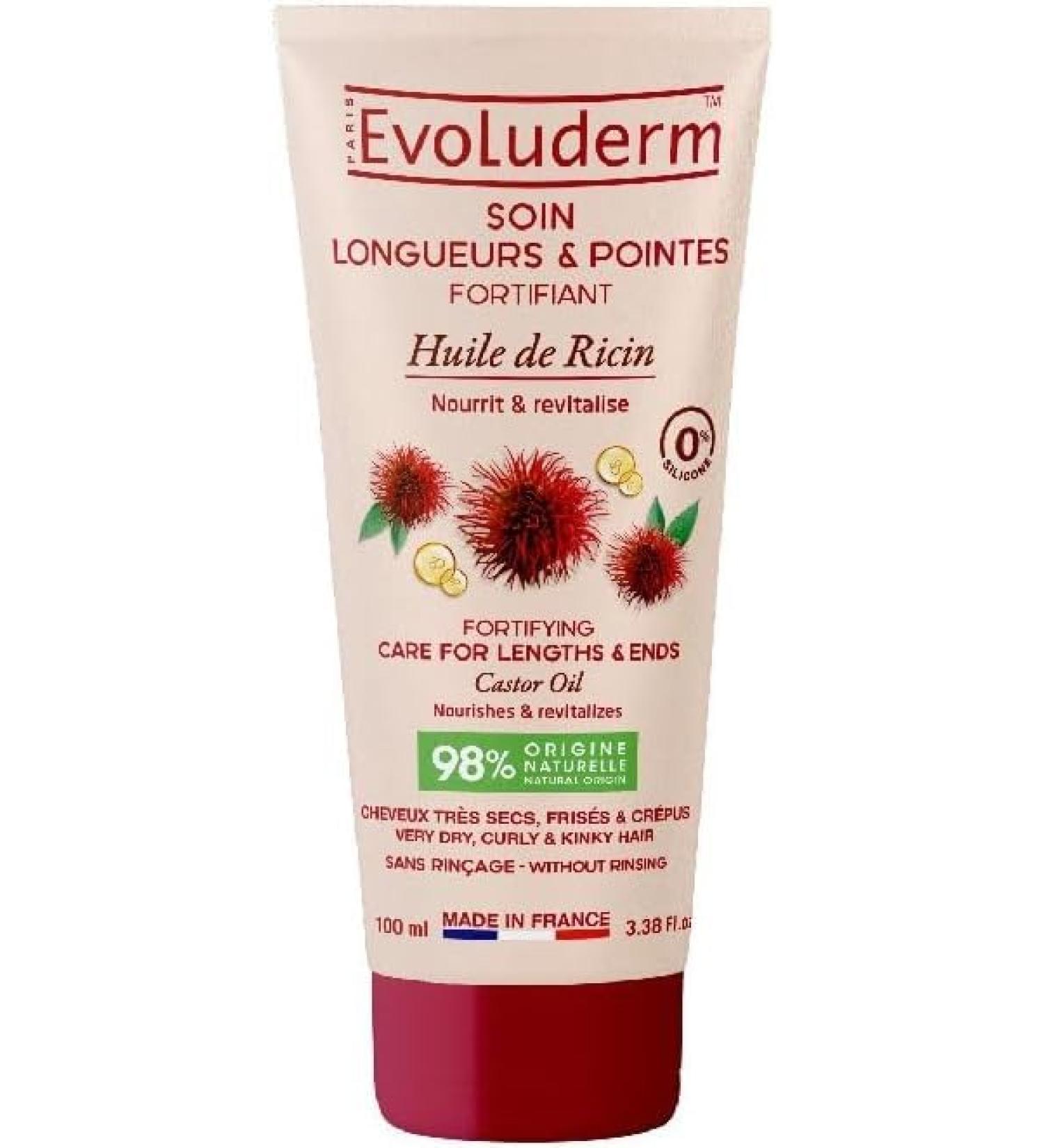 Evoluderm EVOLUDERM - Fortifying Lengths & Ends Treatment with Castor Oil - 100ml - 98% Naturally Derived Ingredients