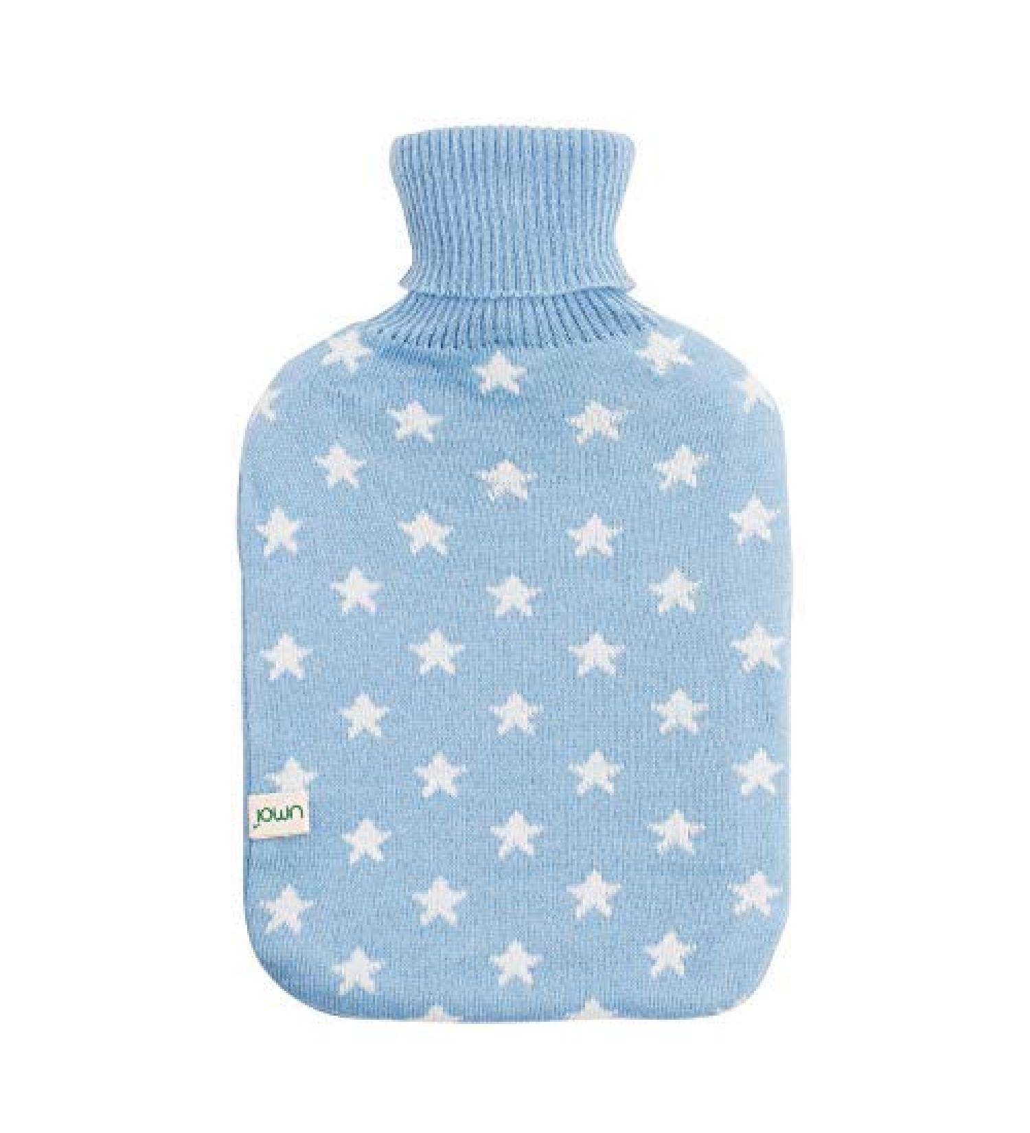Premium 2L Hot Water Bottle with Noble Knit Cover - Asterisks Pattern - BS 1970:2012 Compliant - New Light Blue Model - Buy Online on GoSupps.com