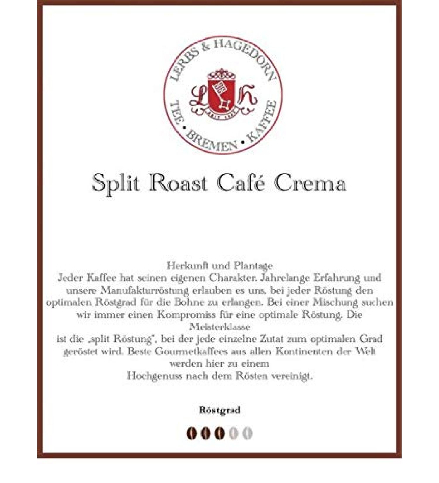 Lerbs & Hagedorn Split Roast Coffee Cream Coffee 1kg