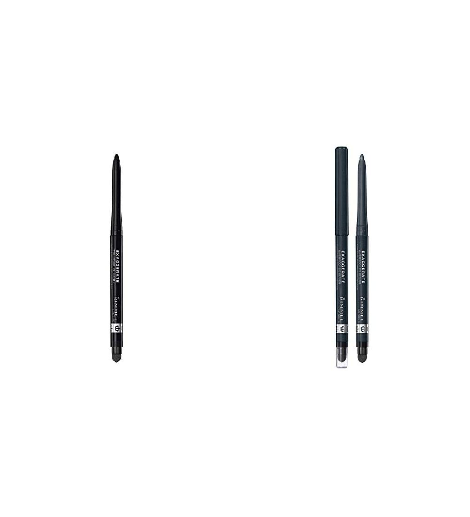 Rimmel Exaggerate Eye Definer Blackest Black 1 Count Waterproof Long Lasting Easy Twist Up Self-S & Rimmel Exaggerate Auto Waterproof Eye Definer Earl Grey 0.01 Fluid Ounce 1 Count 2 Count (Pack of 1) Blackest Black + Earl Grey